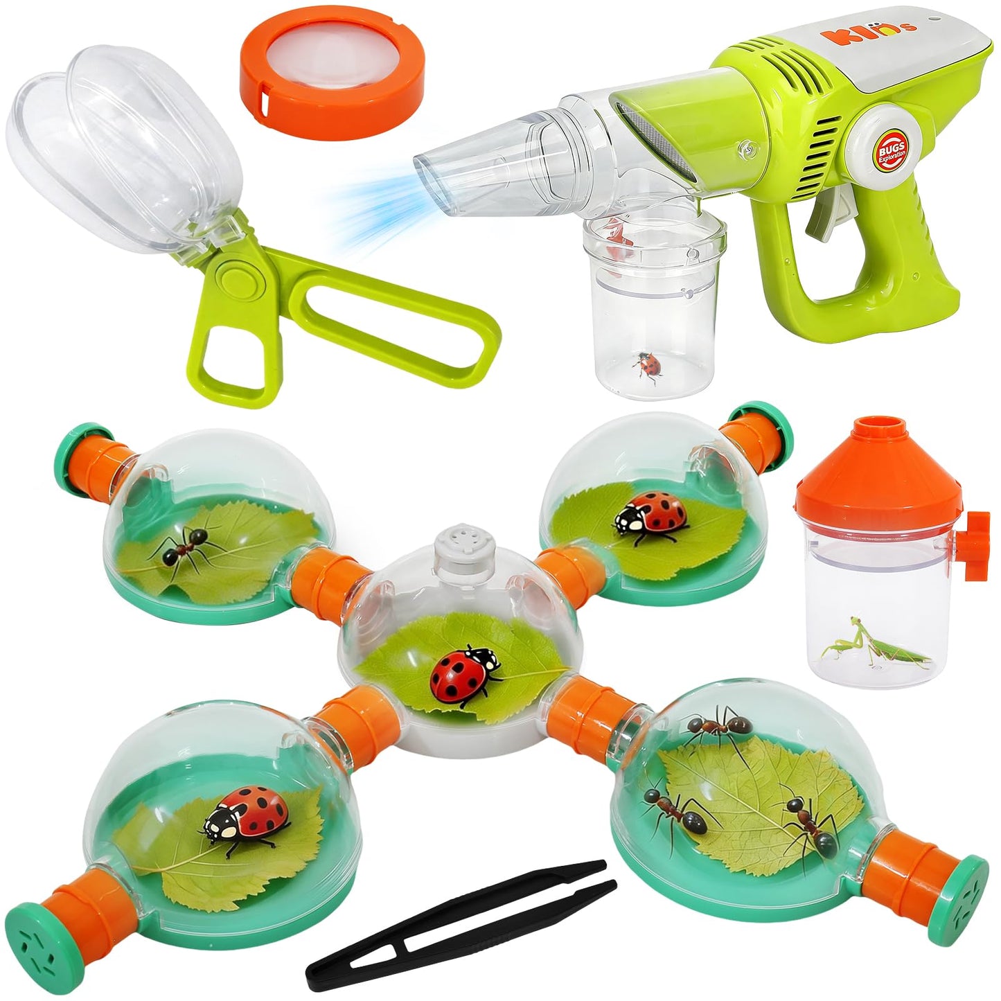 Bug Catcher for Kids 3-5, Bug Vacuum Toys Set for Toddlers 1-3, Magnify Glass, Observation Case, Insect Tweezer, Catch Pinning, STEM Educational Tool Outdoor Summer Explorer Kit Gifts for Boy Girl