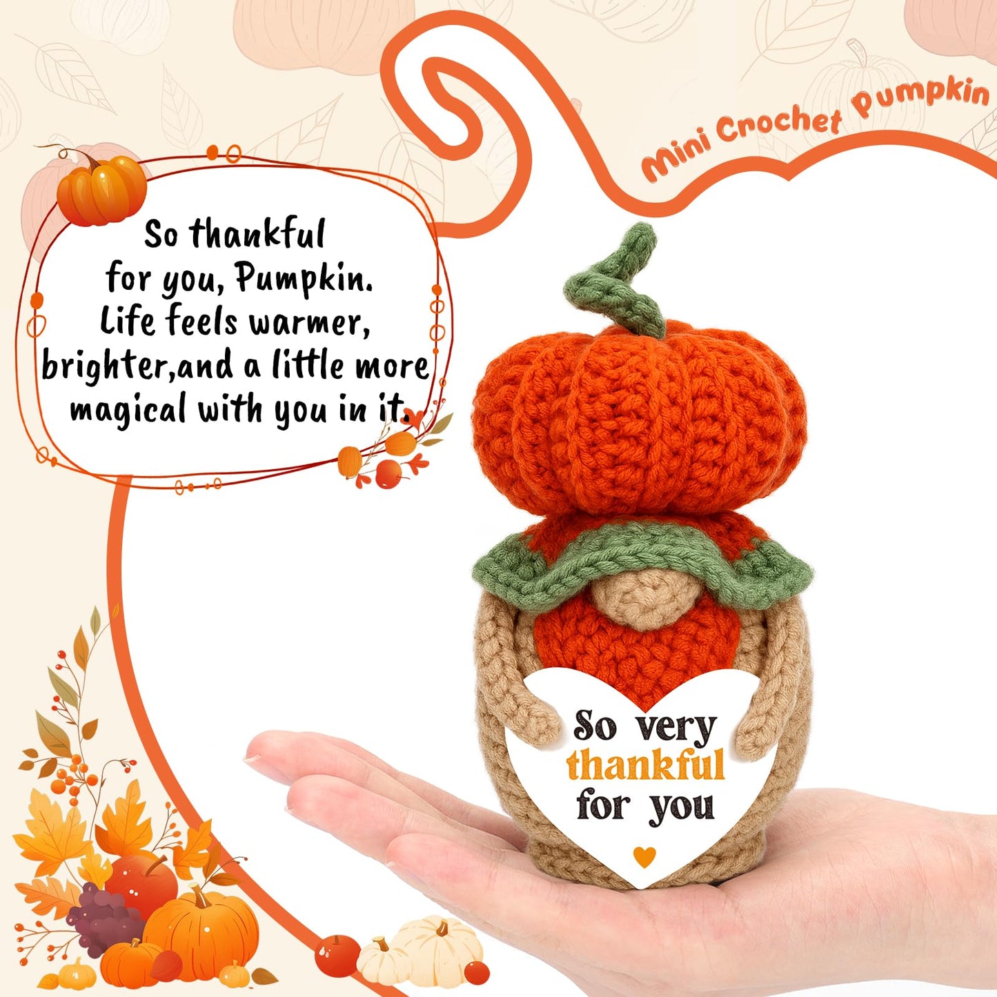 Thanksgiving Thank You Gifts for Mom Boss Lady Mentor Friend Hostess Teacher Appreciation, Handmade Crochet Pumpkin Gnome Fall Home Decor, Halloween Decorations for Women Men, Thanksgiving Table Decor
