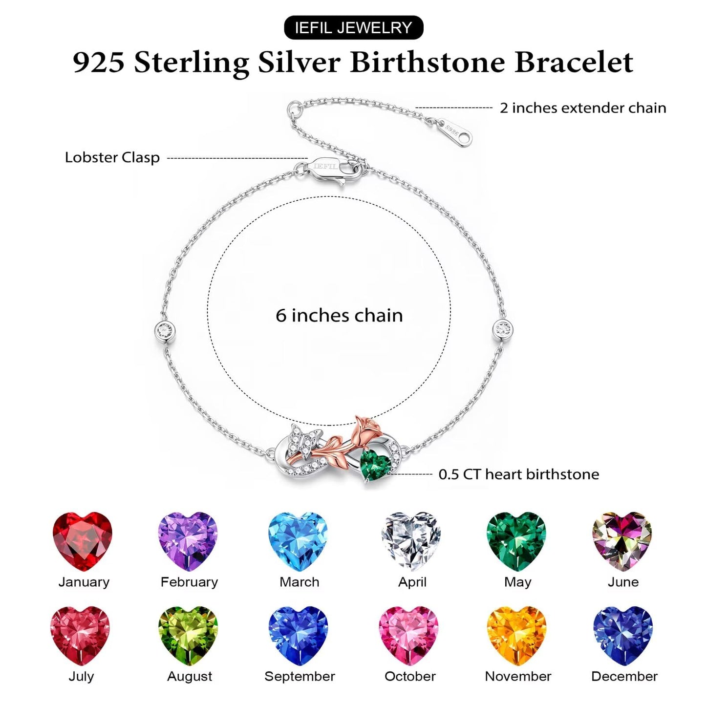 Iefil Valentines Day Gifts - 925 Sterling Silver Butterfly Charm Bracelet, Birthday Jewelry Gifts for Wife Girlfriend Mom | February Simulated Amethyst Bracelet