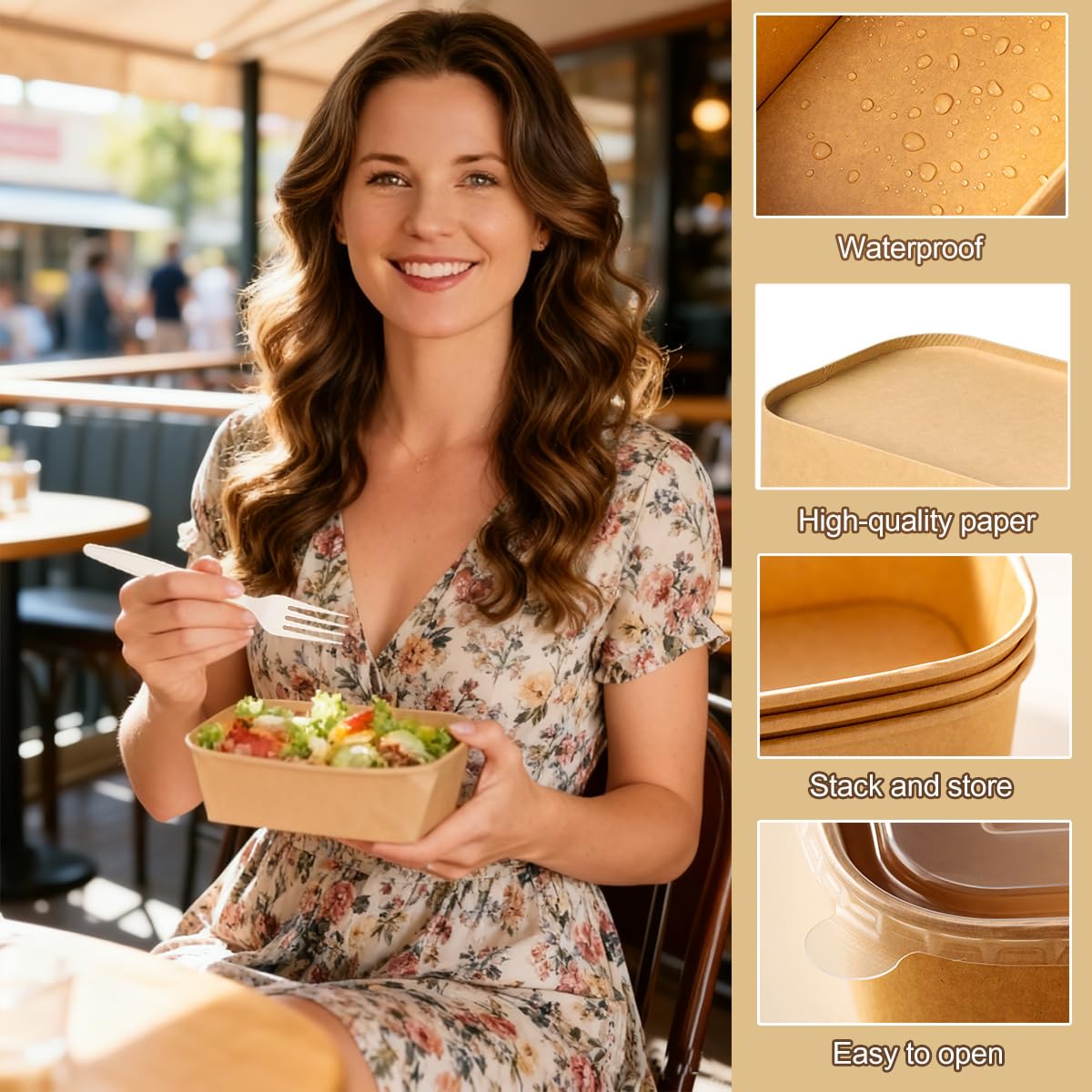 50 Pack 29Oz Disposable Meal Prep Containers With Lids and Forks-Disposable Kraft Paper Bowls-to go food containers-Microwavable and Freezer Safe Take Out Containers for Hot/Cold Food Prep and Salad