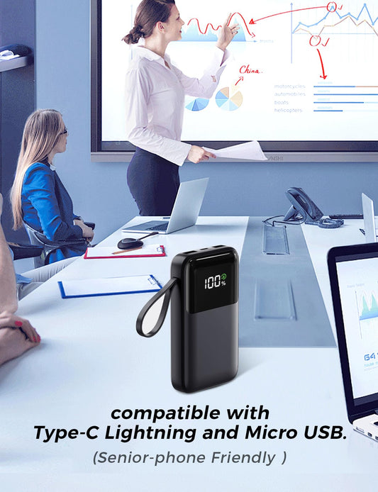 Power Bank, 15000mAh Portable Charger with Built in Cable, 22.5W Fast Charging, 6 Outputs, Slim Travel Essential Battery Pack with LED Display, Compatible with iPhone 17/16/15/14/13, iPad Black