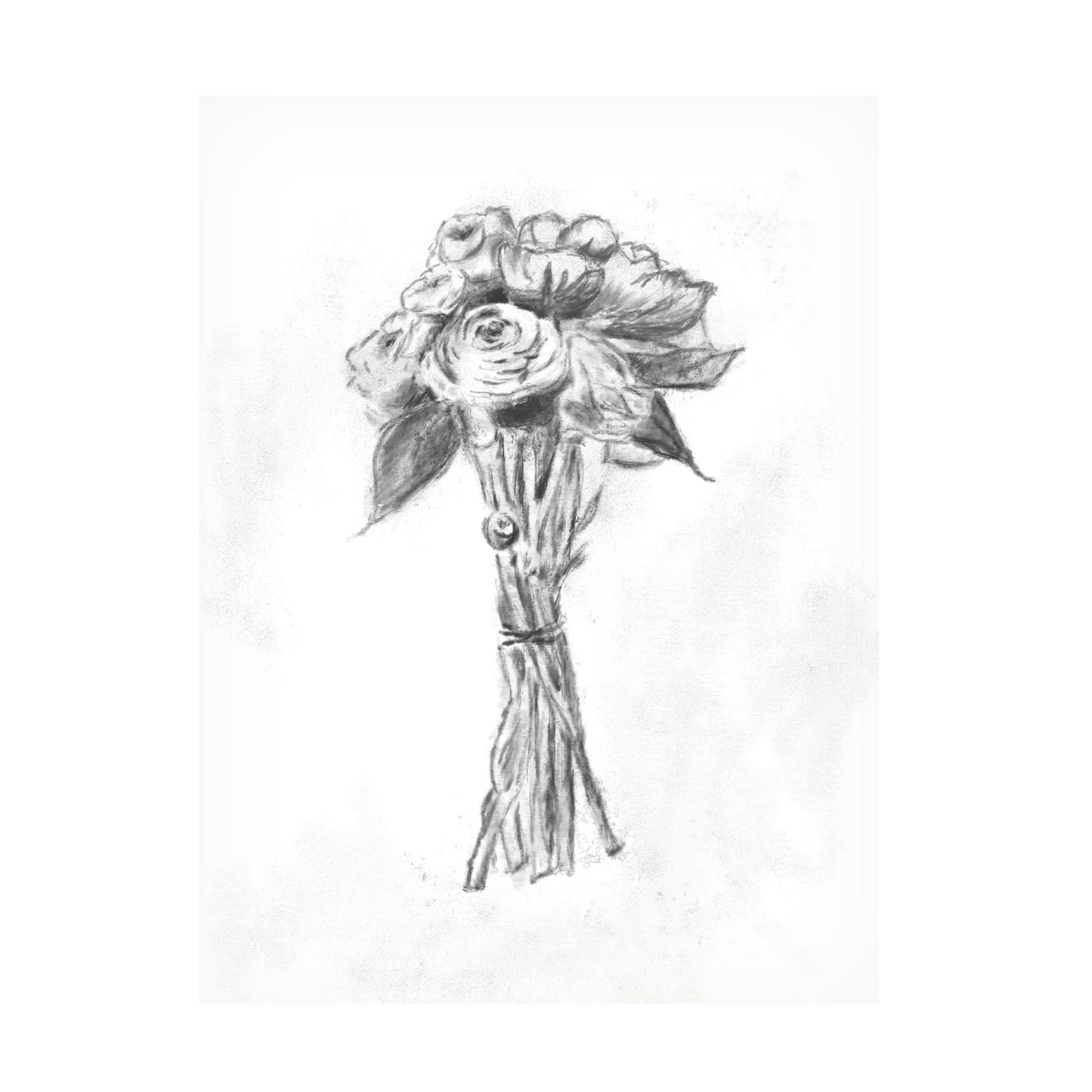 Trademark Fine Art Canvas Wall Art - Line and Brush 'Bouquet Charcoal' Wall Art for Living Room, Bedroom, or Office Décor