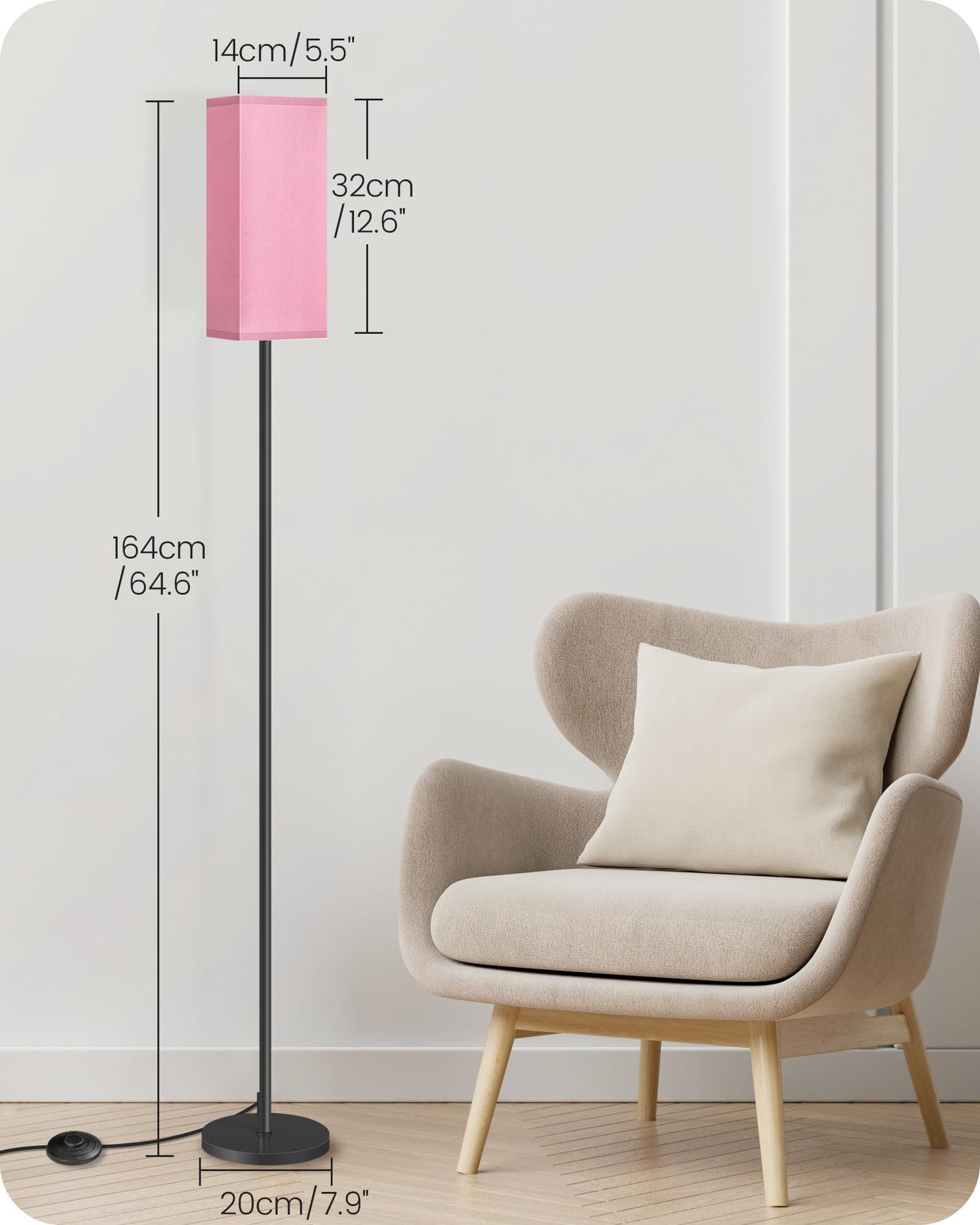 GOEBLESON Set of 2 Floor Lamps for Living Room, Modern Tall Standing Lamps with Foot Switches, Bulb Not Included, 64.6'', for Living Room, Bedroom, Study, Kids Room, Pink and Black P07LDP205W1
