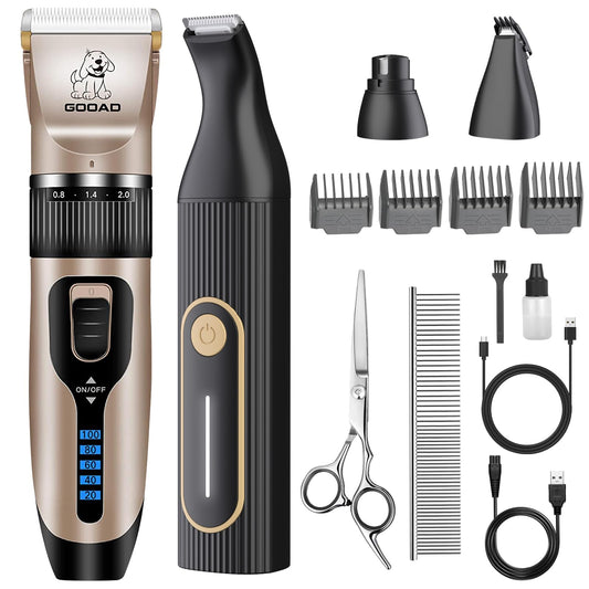 Gooad Dog Clippers for Grooming for Heavy Thick Hair&Coats,Low Noise Hair Trimmer,Rechargeable Cordless Pet Shaver, Dog Grooming Kit with Paw Trimmer Nail Grinder for Small Large Dogs
