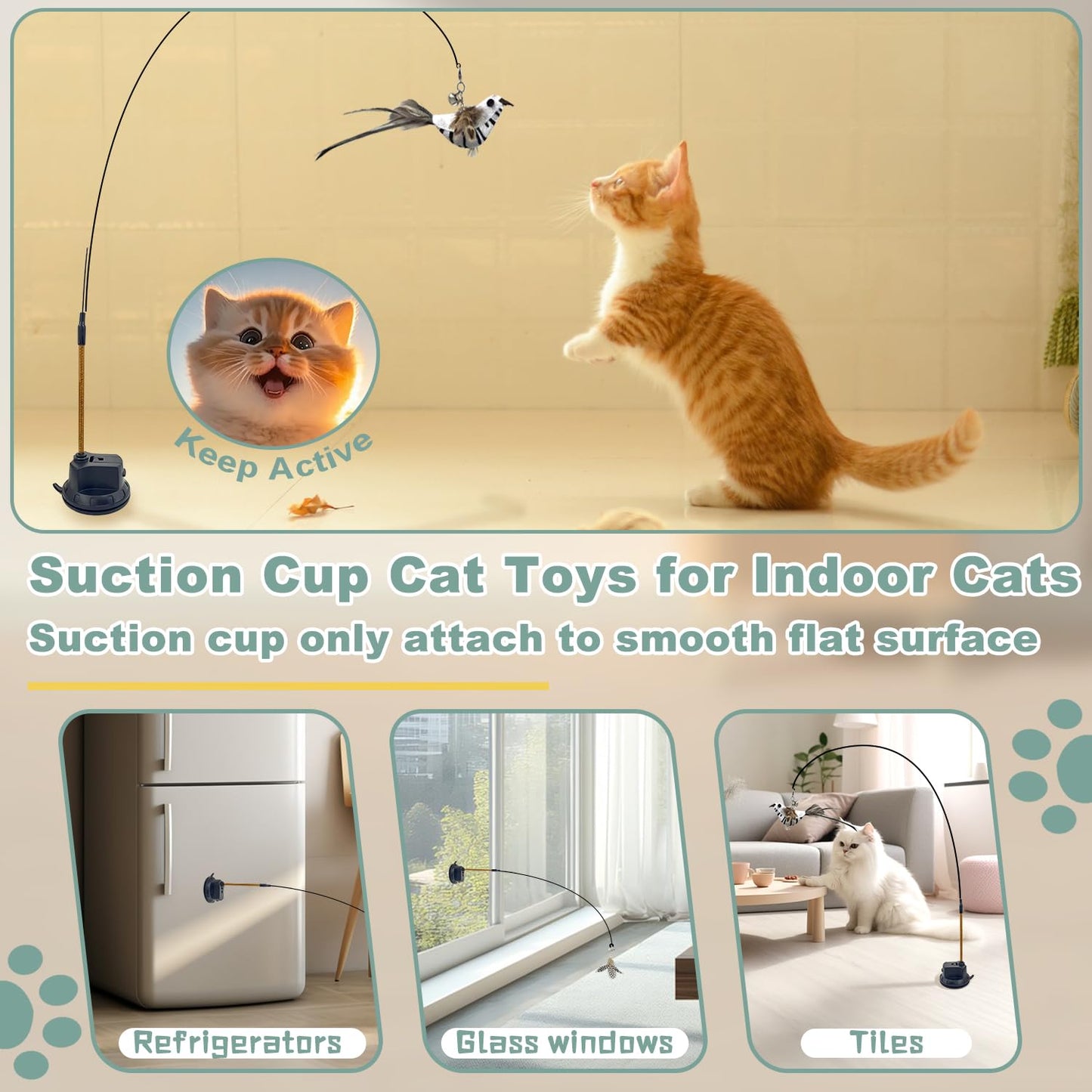 CUUOOT 7-in-1 Kitten Toys for Indoor Cats with Washable Adhesive Suction Cup, Hanging Interactive Cat Toys, Silvervine Stick and Sisal Chew Rope Catnip Teething Toy for Bored Kitten