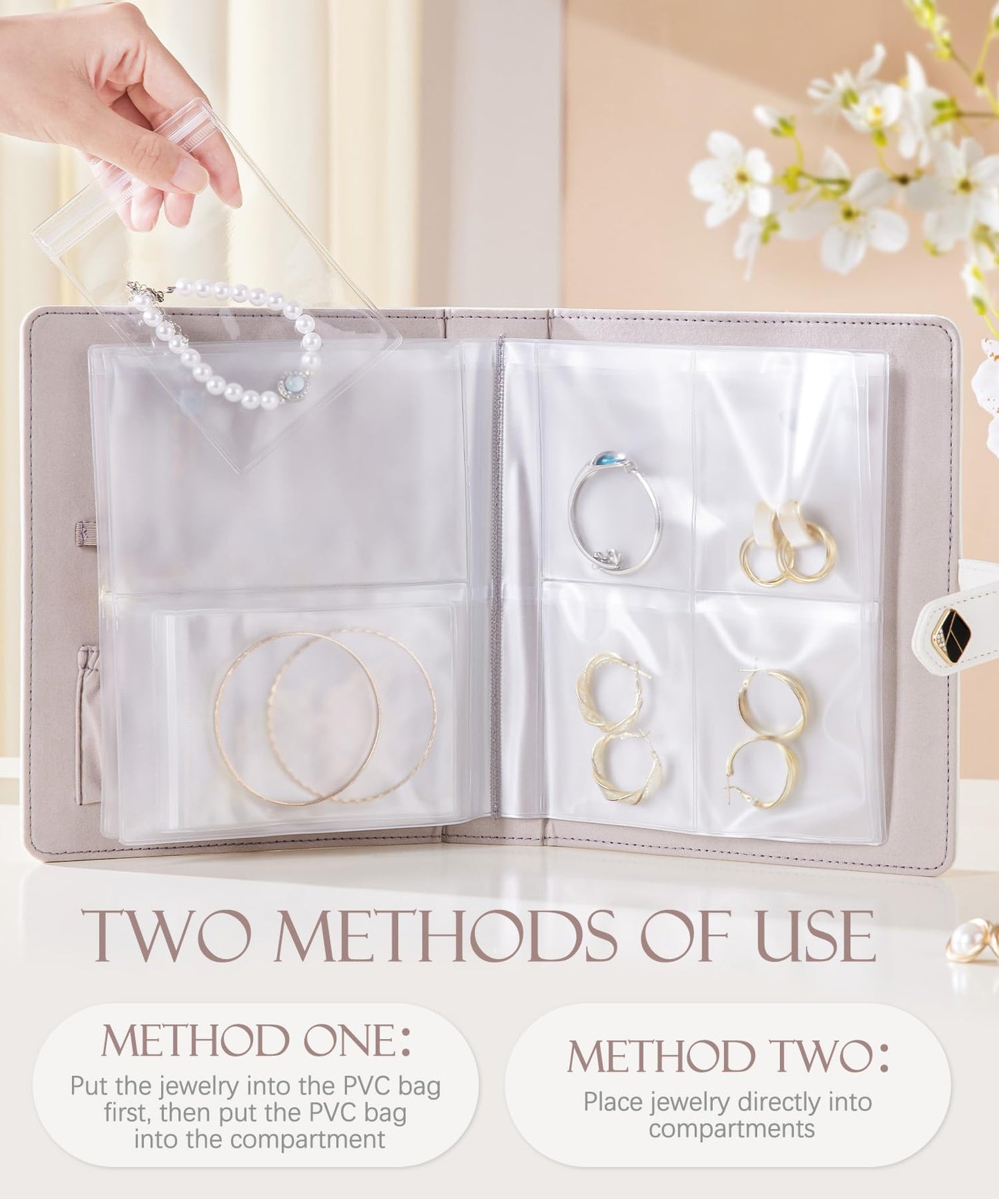 Homde Women Travel Jewelry Box: Storage Case with Plastic Pouches for Ring Necklace Earring - Organizer Gift for Birthday and Valentine's Day