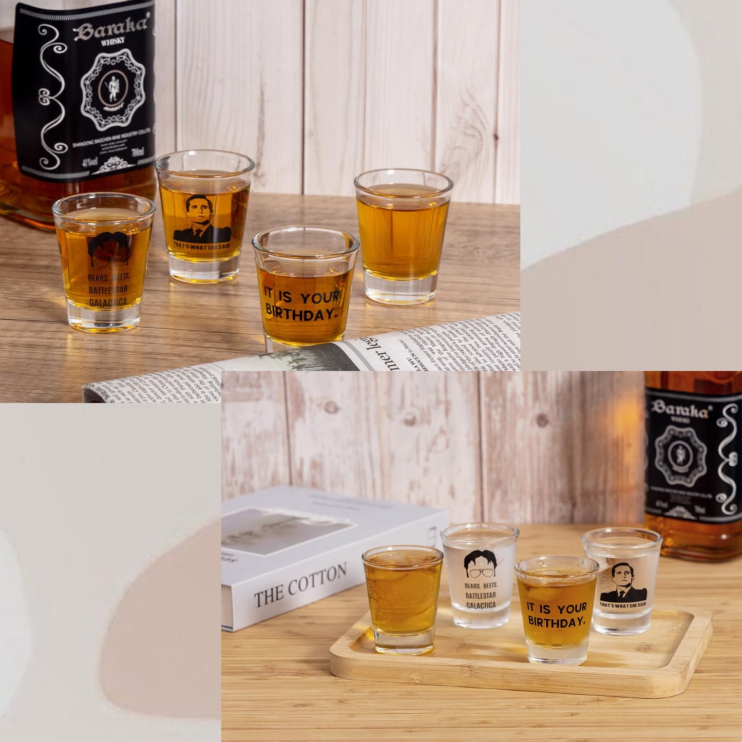 PuGez The Office Shot Glass Gift Set of 4, TV Show Merchandise, Keepsake for Fans Lovers, Birthday Presents for Men/Women,1.5 oz