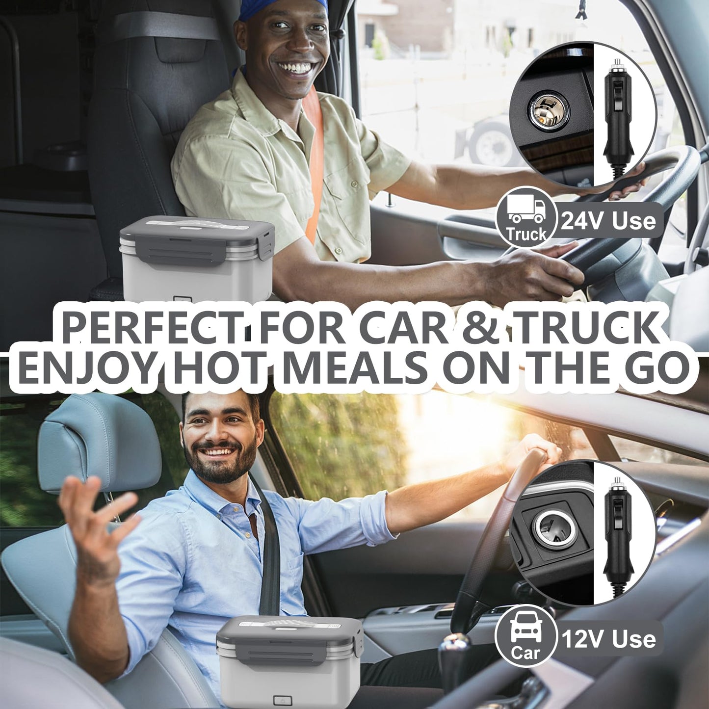 Electric Heated Lunch Box for Car Truck Home 1.8L 100W Portable Food Warmer with 12V/24V/110V/220V Hot Meal for Work Travel Jobsite Camping Christmas Gifts White Elephant Gifts for Adults/Men/Woman