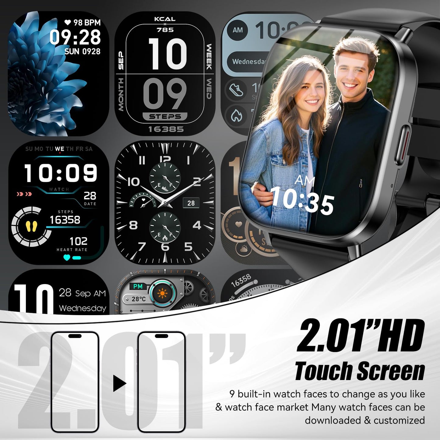 ganopterygon Smart Watch with 2.01" HD Touchscreen, Bluetooth Calling, 120+ Sports Modes, 24/7 Heart Rate & Sleep Monitoring, IP67 Waterproof Fitness Tracker, Compatible with iOS and Android (Black)