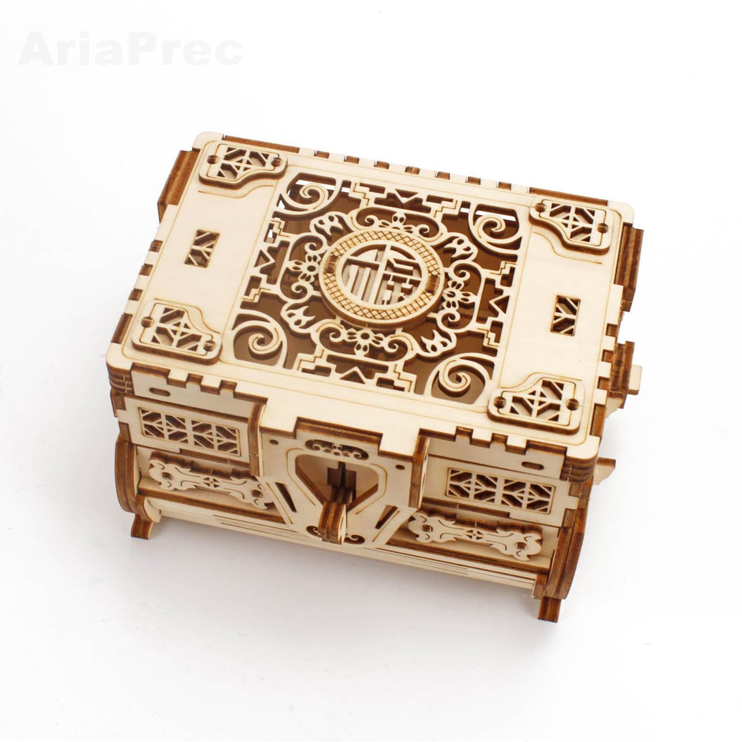 3D Wooden Mechanical Jewellery Box Puzzle - Antique Treasure Box with Exquisite Floral Carvings & Unique Mechanisms - DIY Decorative Gift for Puzzle Lovers