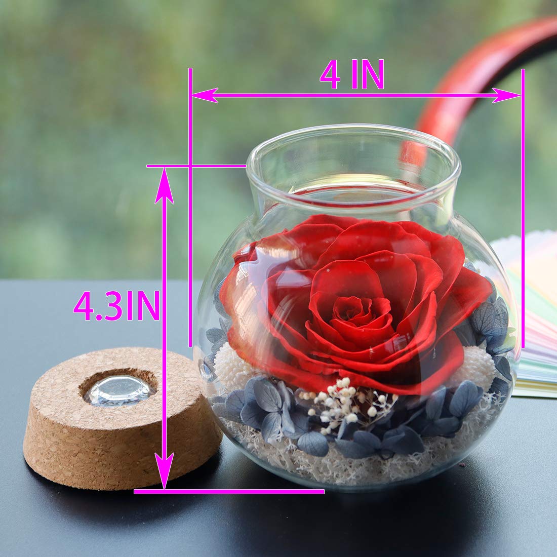 roliys Preserved Real Roses with Colorful Mood Light Wishing Bottle, Eternal Rose，Never Withered Flowers, Table Decor,Christmas Anniversary Valentine's, Red 4.3inch, 1pcs