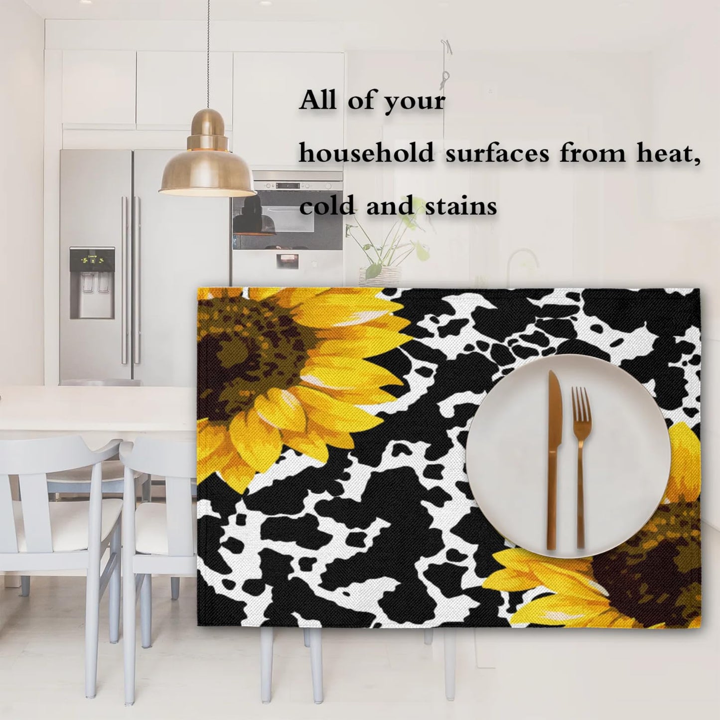 Sunflower Spot Fusion Placemats Set of 4,12x18 Inch Heat Resistant Non-Slip Table Mats for Dining Table, Washable Place Mats for Wedding, Party, Home Decor