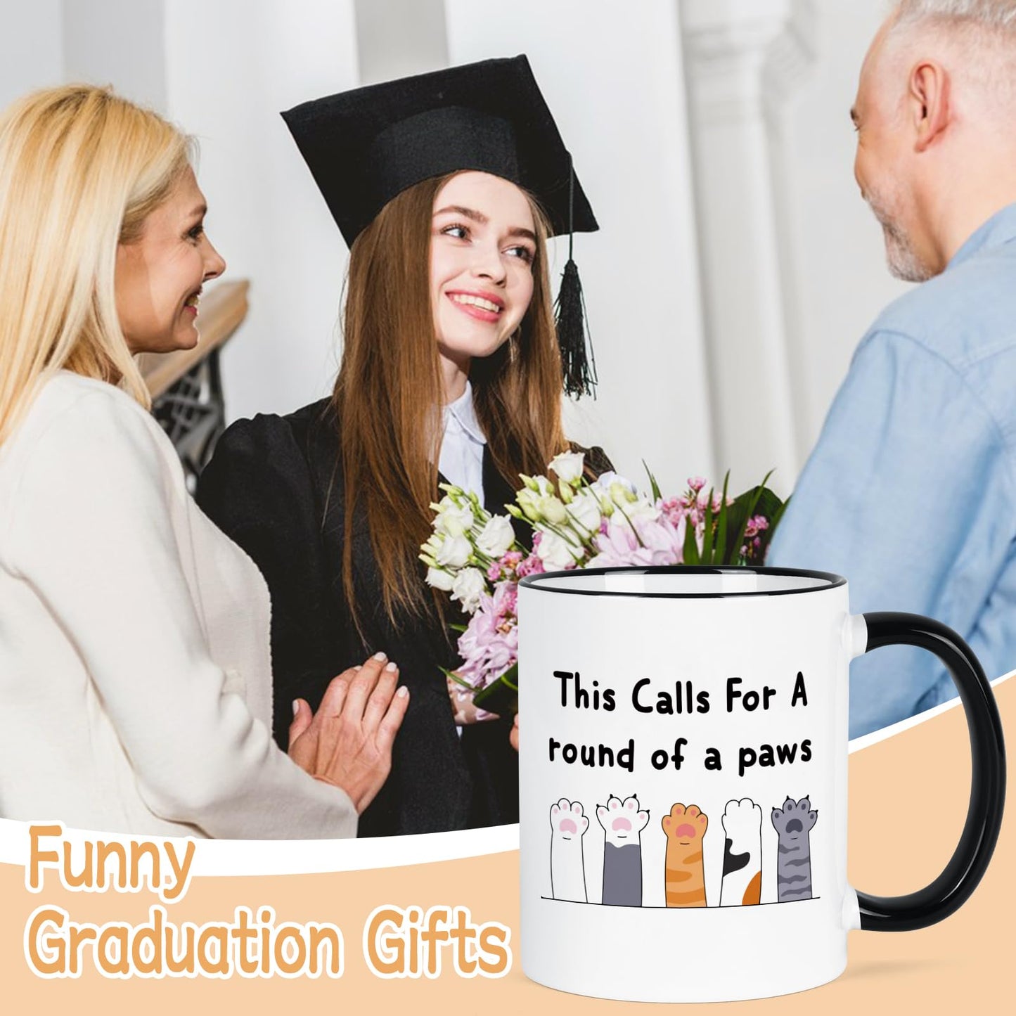 YHRJWN Graduation Gift for Women Men, Cute Paws Congratulations Gifts for Him Her, Proud Of You Coffee Mug, Graduation Mugs for Friends Family Animal Lover, New Job Mug 11Oz