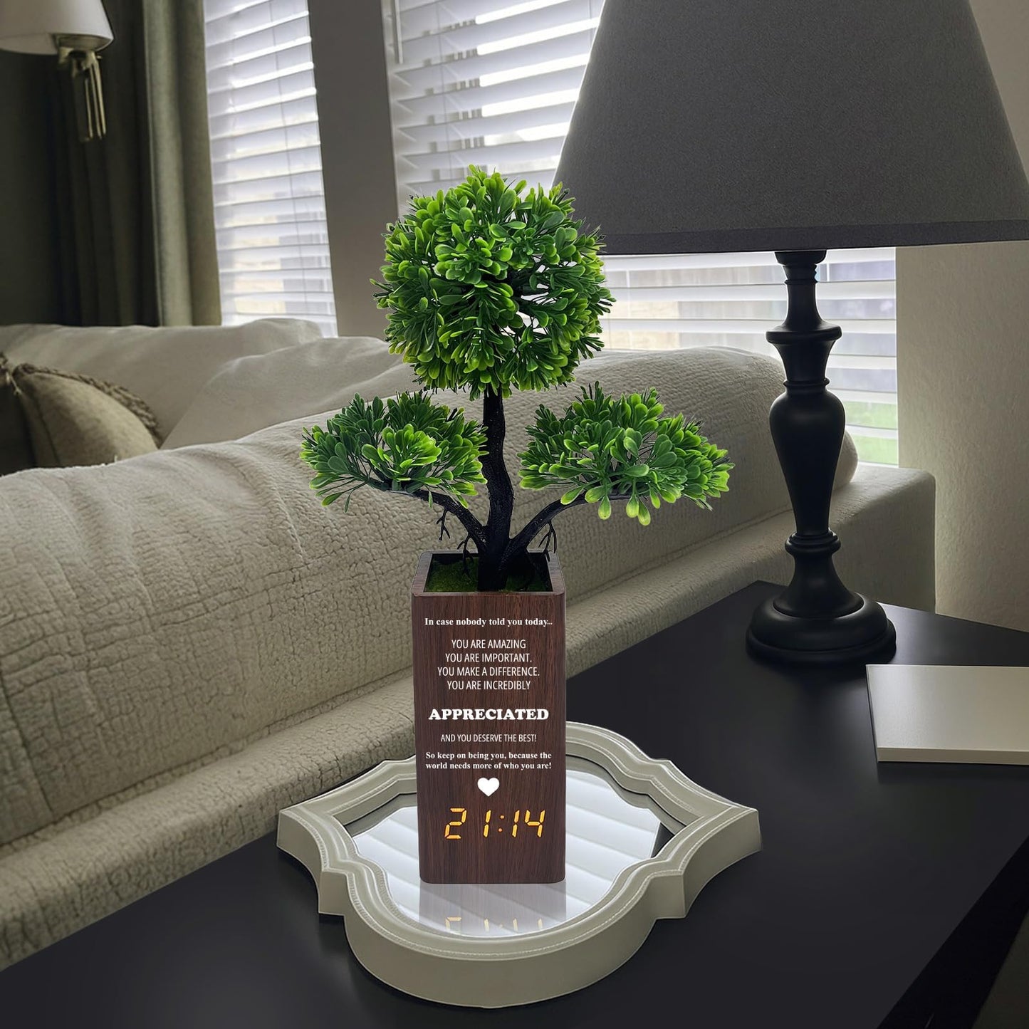 jewmaw Fake Plant Table Clock Digital Alarm, Decorative Electronic Clock, Funny Office Desk Sign for Bedroom Living Room Decor-Gift for Colleagues, Family &Friends