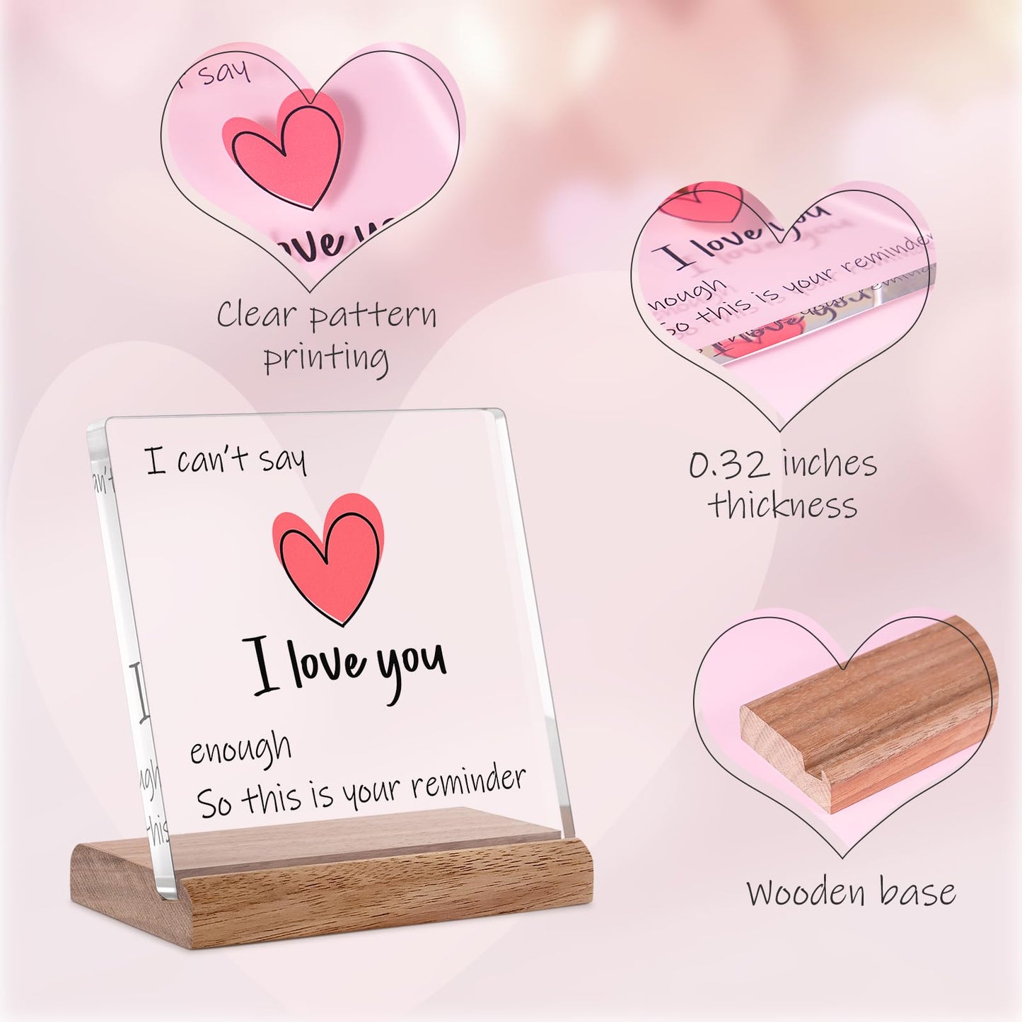 FreeJac I Love You Gifts for Her Him - Valentines Day Gifts for Girlfriend Wife Christmas Birthday Wedding Anniversary Keepsake Loving Acrylic Plaque Gifts for Boyfriend Husband Miss You Gifts