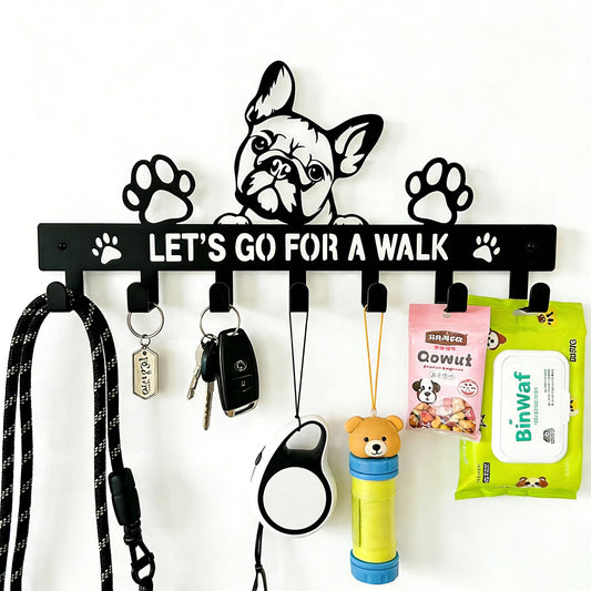 Zckjnoi French Bulldog Leash Holder for Wall, Entryway Key Rack, Wall Key Holder & Key Hanger, Black Dog Leash Hooks for Front Door, French Bulldog Decor Accessories Gift, Dog Storage