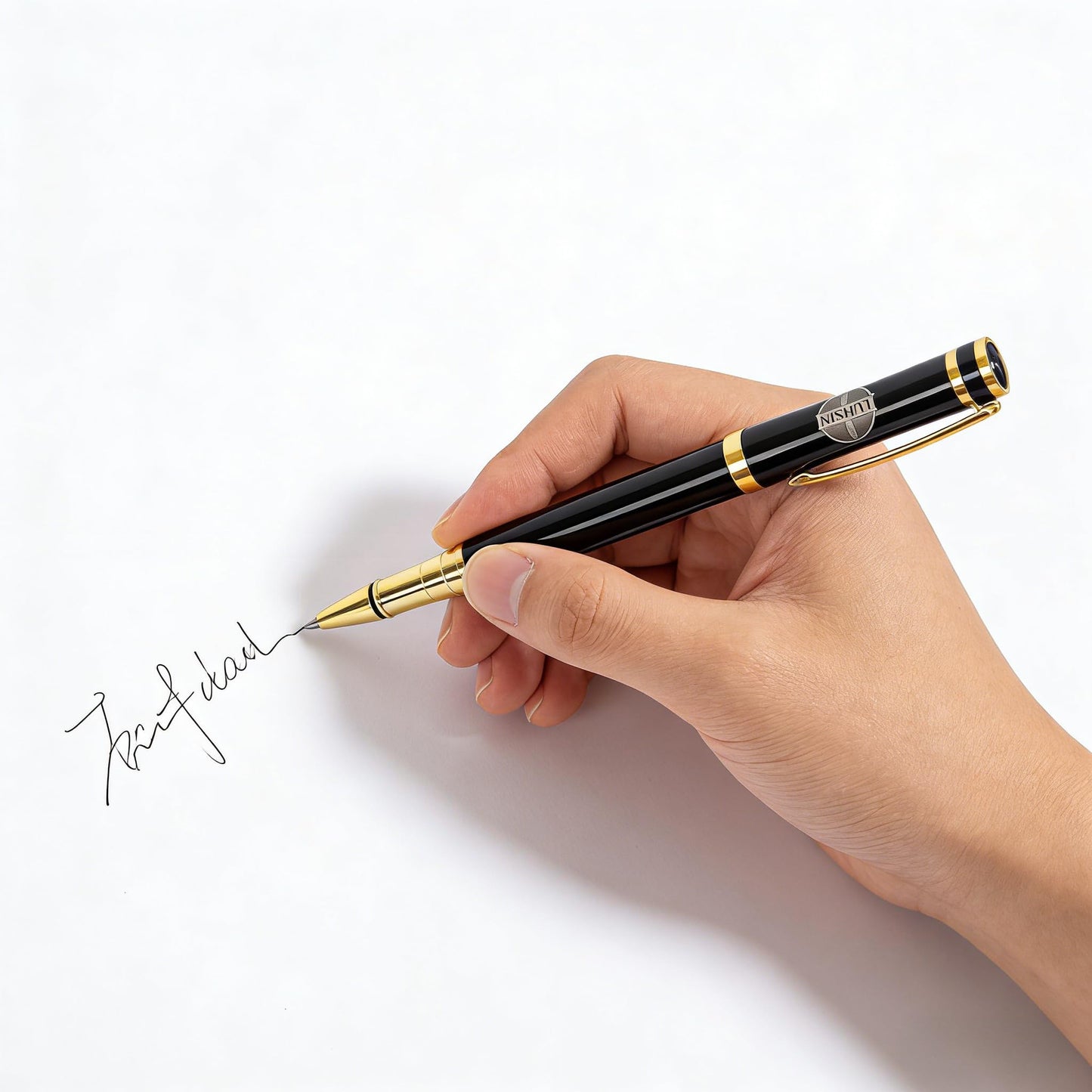 LUHSIN Premium Black Lacquer Rollerball Pen - Luxury Writing Instrument Gift Set for Men Women, Executive Business Pen with Smooth Writing, Professional Signature Pen for Office Corporate Gifts(Black)