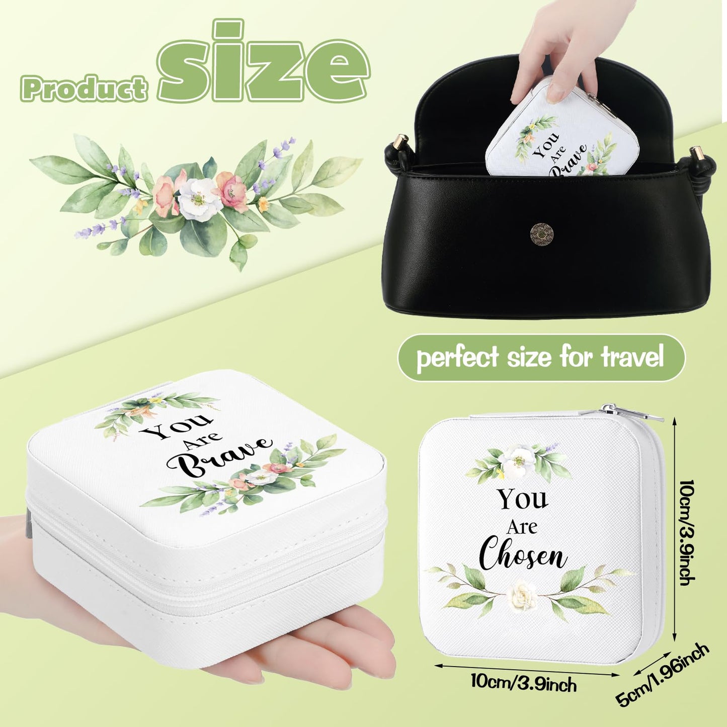 Kacctyen 12 Pieces Mini Travel Jewelry Case Bulk You Are Amazing Loved Mother's Day Church Gifts Green Leaf Gifts for Secretary Mothers Party Girls Leather Travel Jewelry Case