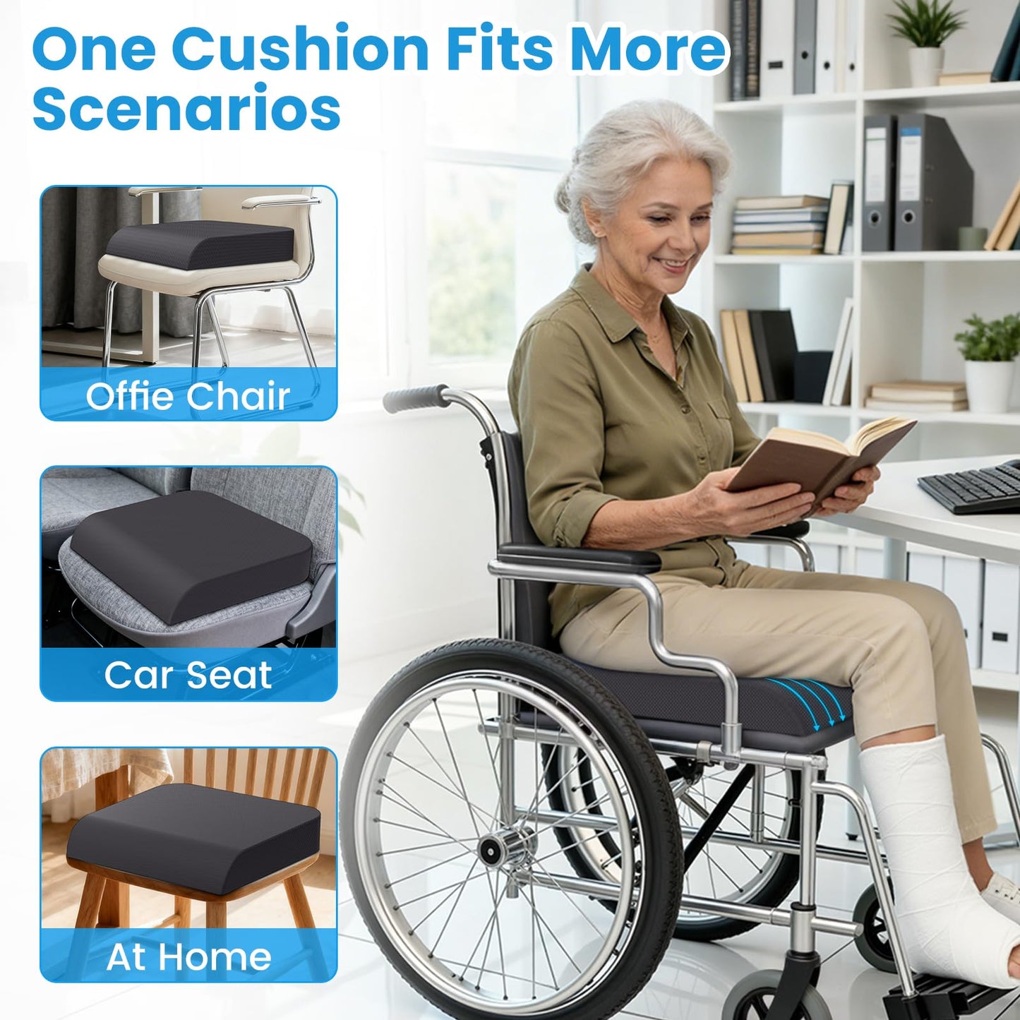 ComfyInLove Wheelchair Seat Cushion - Cooling Gel & Memory Foam Office Chair Cushion with Non-Slip Bottom & Washable Cover, Ergonomic Car Seat Pillow for Sciatica, Tailbone, Back Comfort (Grey)