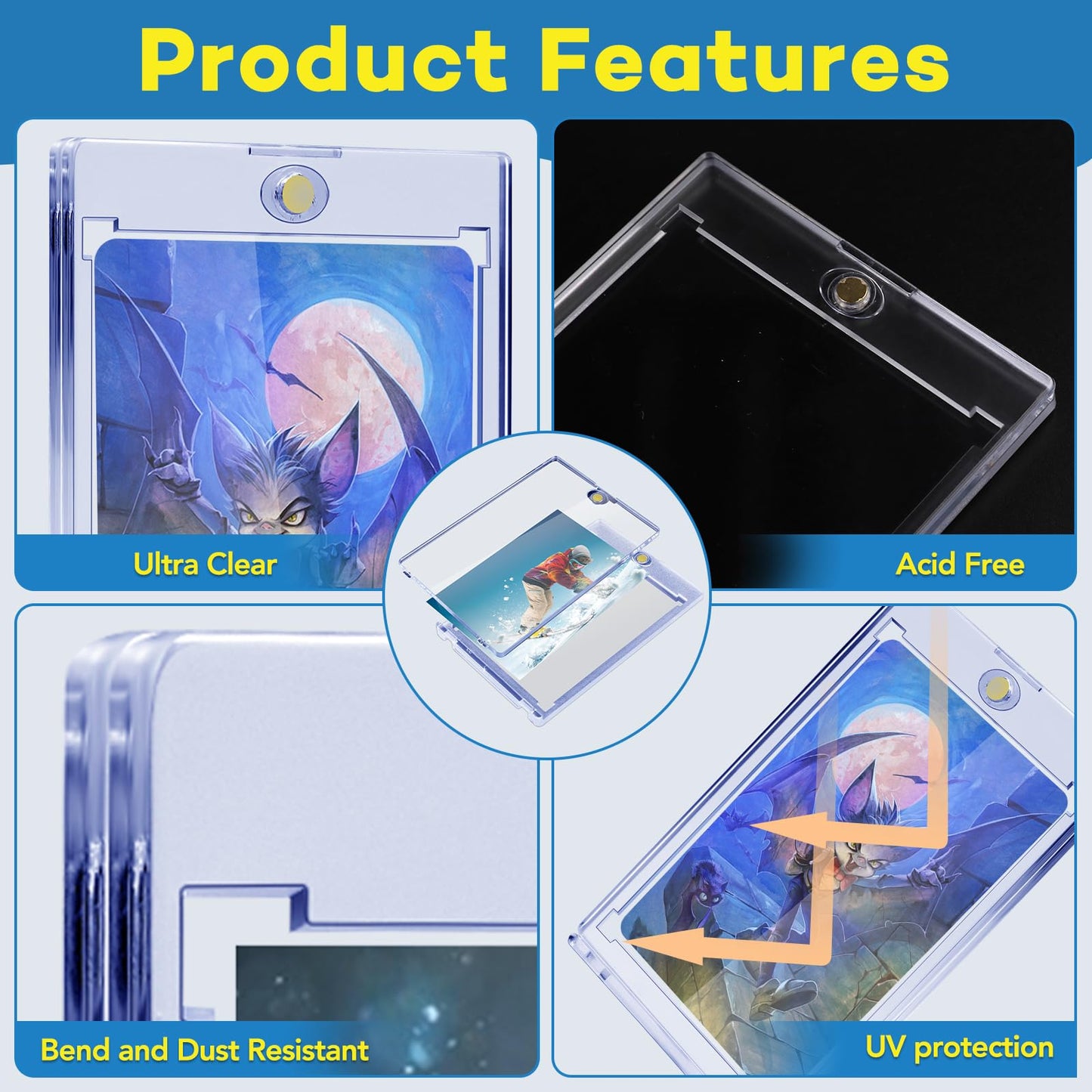 20ct Magnetic Card Holders, 35pt One Touch Card Holder, U-V Protection Hard Plastic Case for Trading Cards, Display Case for Sports, Baseball, Football, Game Cards