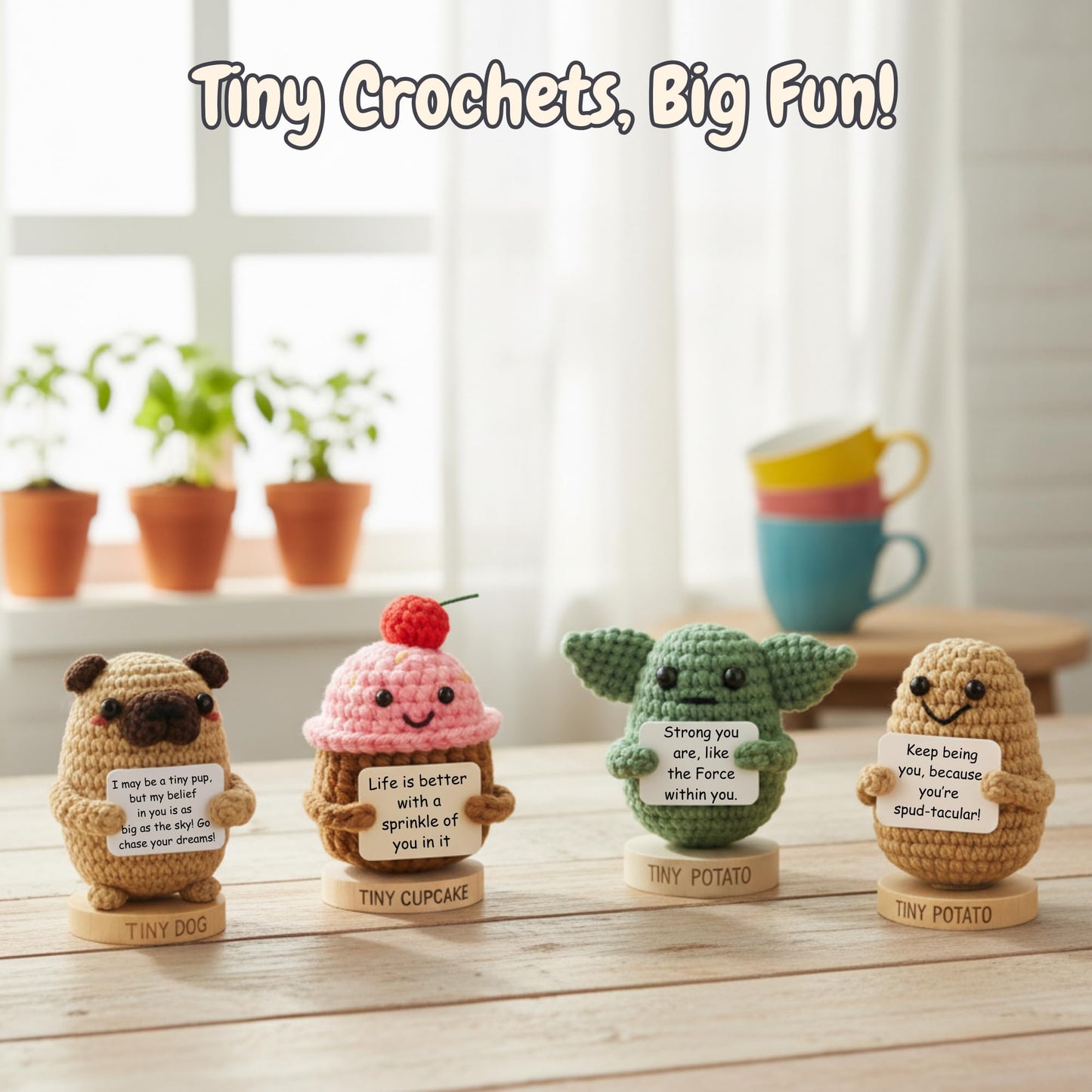 Star Wars Gifts | Handmade Baby Yoda Positive Crochet W/ 30 Fun Affirmations | Small Birthday Gift for Women | Starwars Present Idea for Friends, Coworker, Dad, Men, Brother | Funny Star Wars Figurine