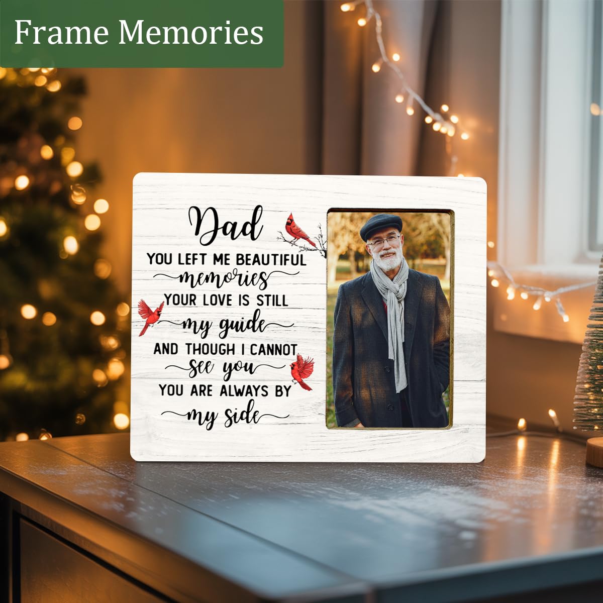 LUERHUI Memorial Cardinal Gifts Picture Frame for Loss of Dad, Sympathy Gifts, In Memory of Dad Wooden Picture Frames for Loss of Father