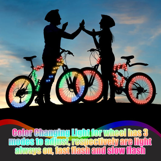 Woanger 3 Pcs LED Bike Lights for Night Riding Bicycle Frame and Wheel Color Lights Battery Powered Bike Accessories Gifts for Adults Riding at Night(Color Changing)