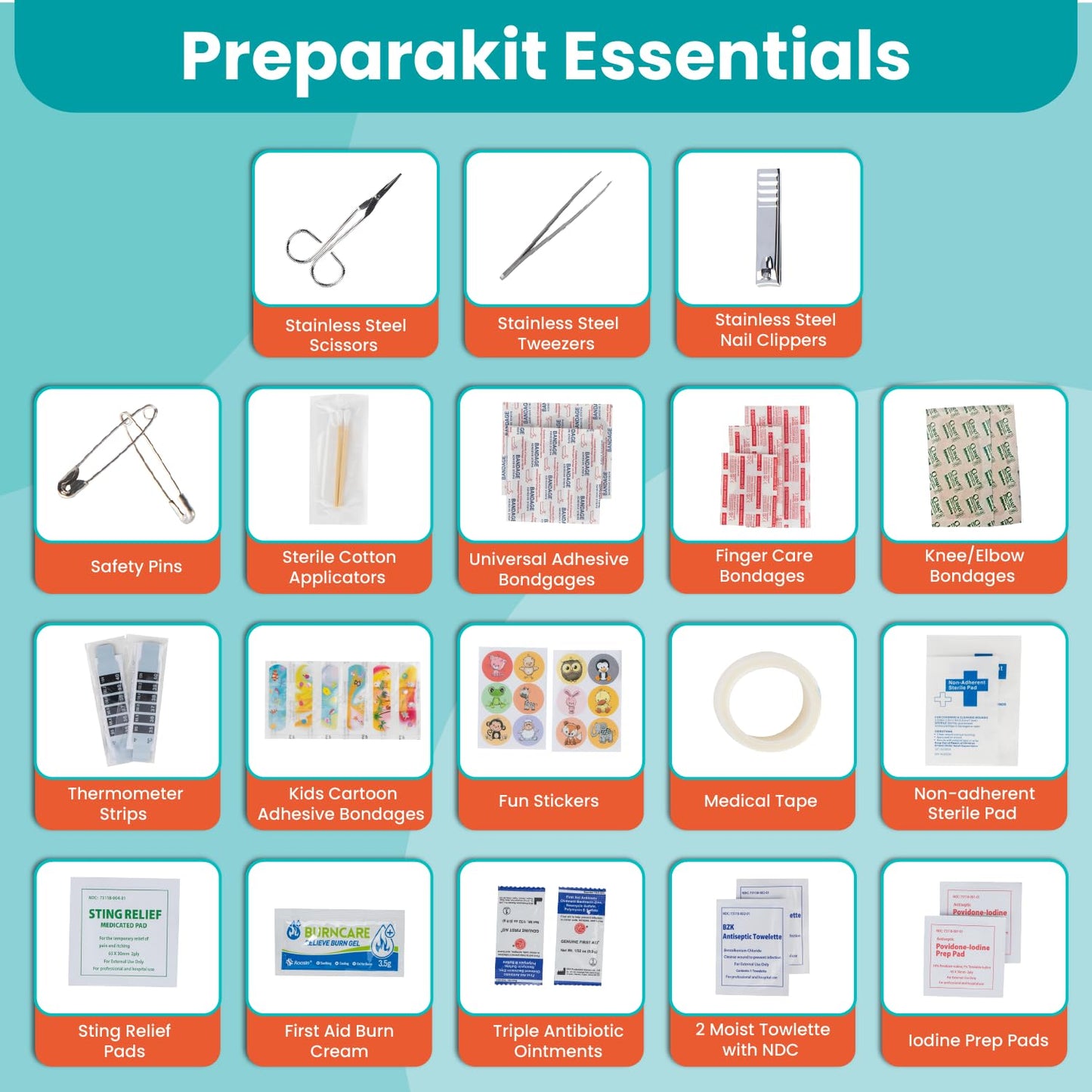 PreparaKit Kids First Aid Kit - 75-Piece Travel First Aid Kit for Toddlers and Babies, TSA Approved, Latex Free, Fits Diaper Bag, Backpack, Purse or Car, Designed by a Mom and Nurse (Orange Crush)