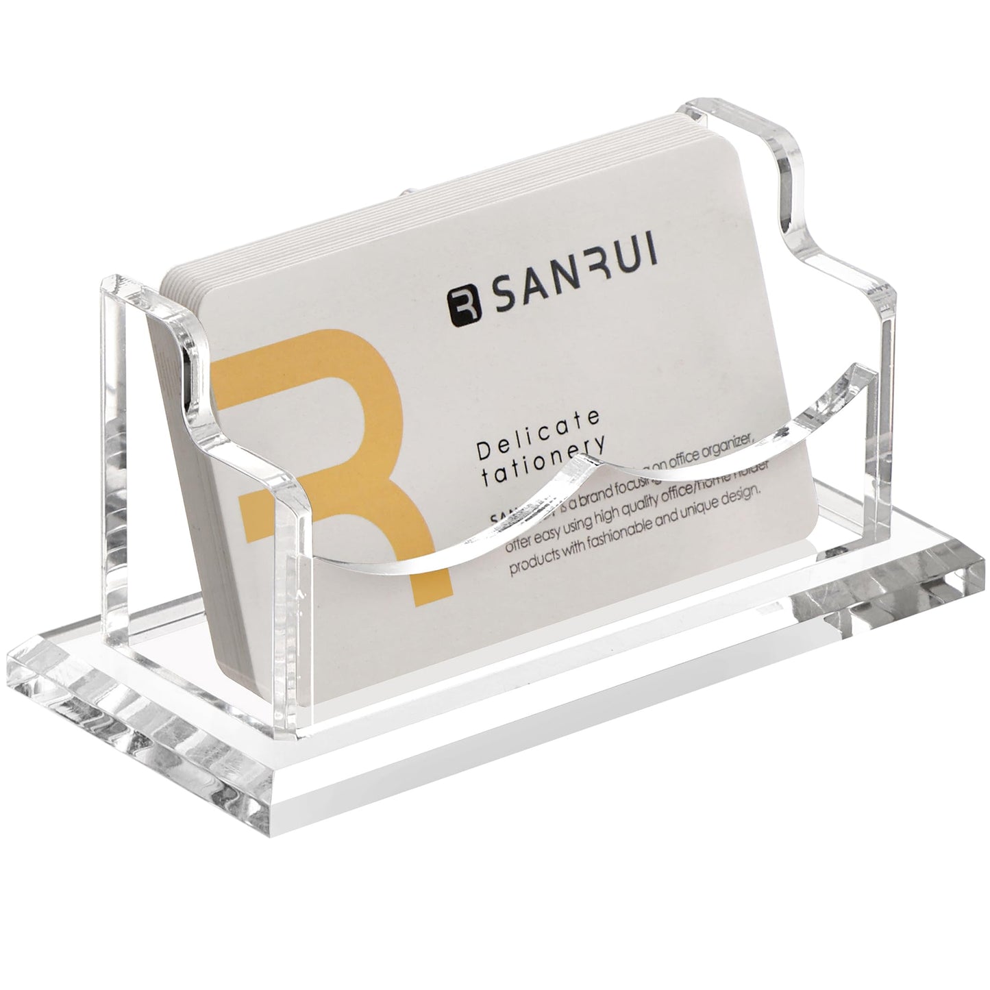 SANRUI Clear Horizontal Business Card Holder Stand for Desk, Acrylic Desktop Display Name Cards Holders Organizer Storage Rack,for Exhibition, Home, Office,1 Tier 1 Pocket, 60 Card Capacity