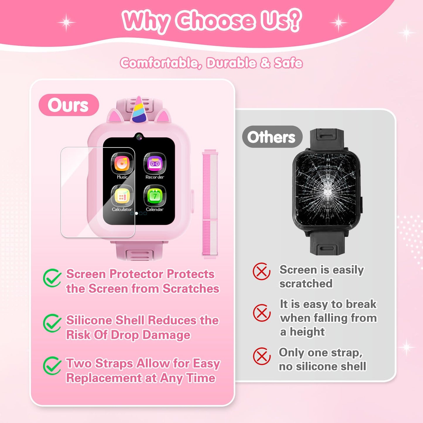 Smart Watch for Kids with 39 Games Touchscreen Camera Video, Music Player, Pedometer, Calculator, Calendar, Stopwatch, Flashlight, Alarm Clock 12/24 hr, Birthday Gifts Toys for Girls Ages 3-12