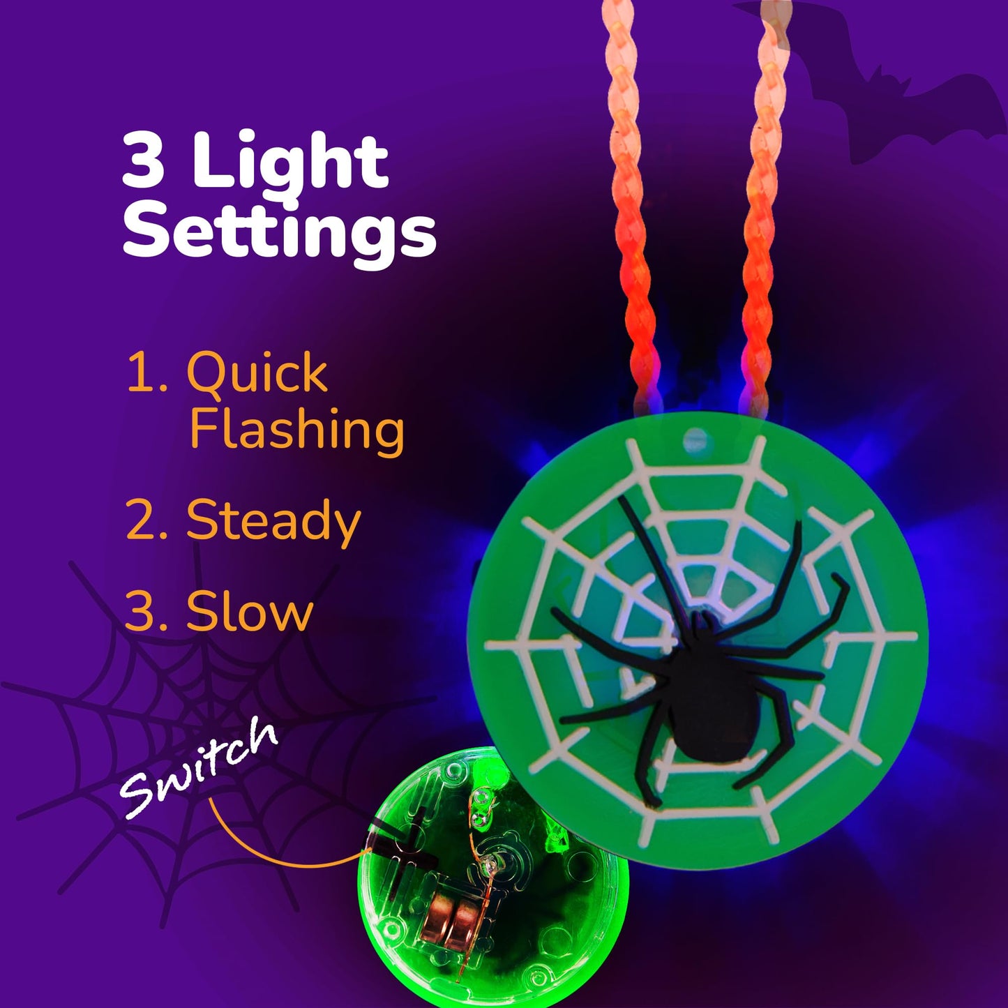 ArtCreativity Halloween Light Up Skull Necklaces - Pack of 26 - Spooky LED Set - Glow Necklaces for Trick or Treat Party Favors - Halloween Decoration Party Supplies
