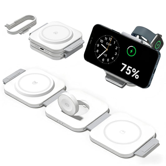 3 in 1 Charging Station for Apple Multiple Devices, Foldable Magnetic Fast Wireless Charger Dock, Travel Charging Pad for iPhone 17 16 15 14 13 12 Pro Max Plus Apple Watch Series & AirPods 4/3/2/Pro