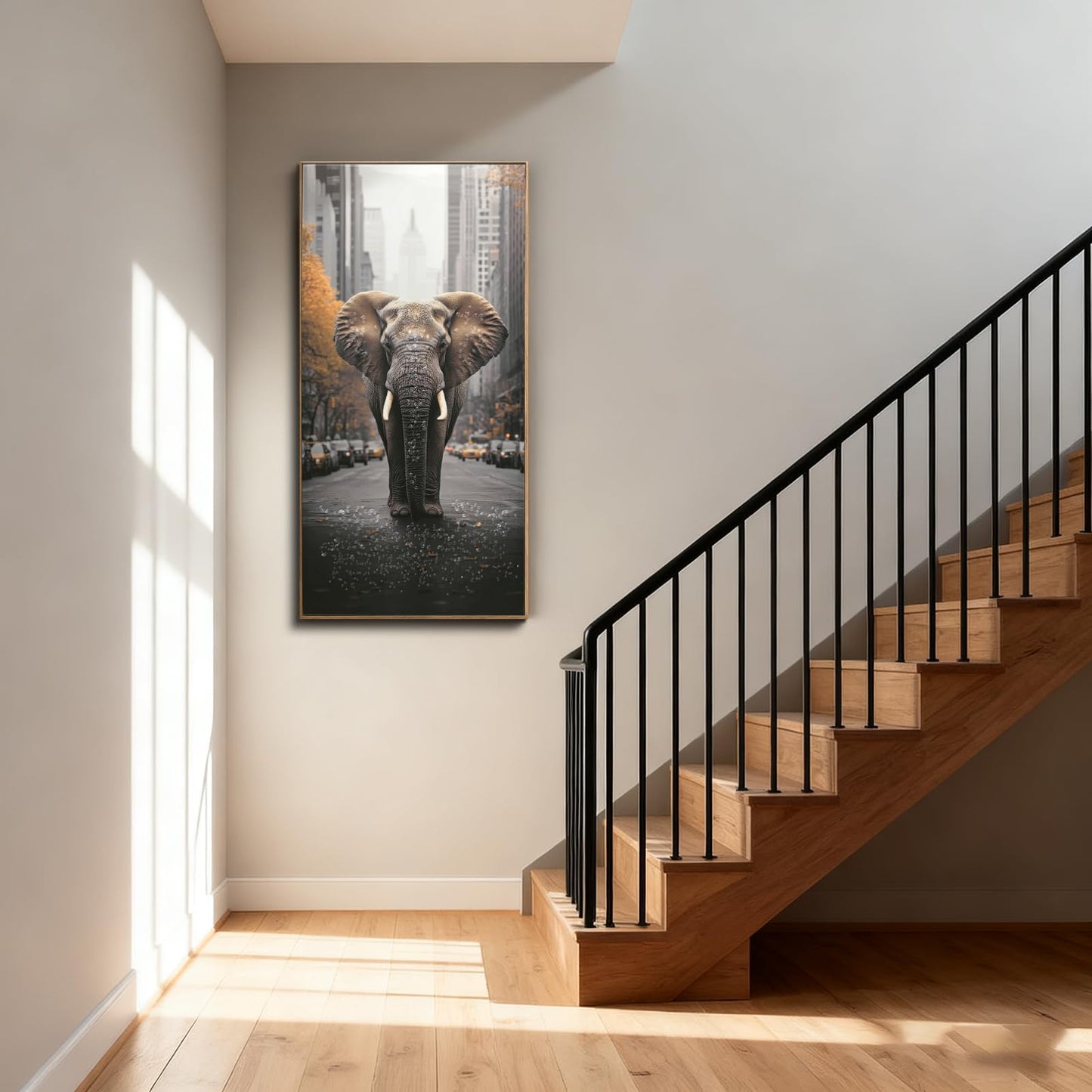 DRLWGTY Abstract Elephant Wall Art,Large Wildlife Paintings Decor with Handmade Crystal Details,Unique Animal Artwork for Living Room Bedroom Office,Ready to hang