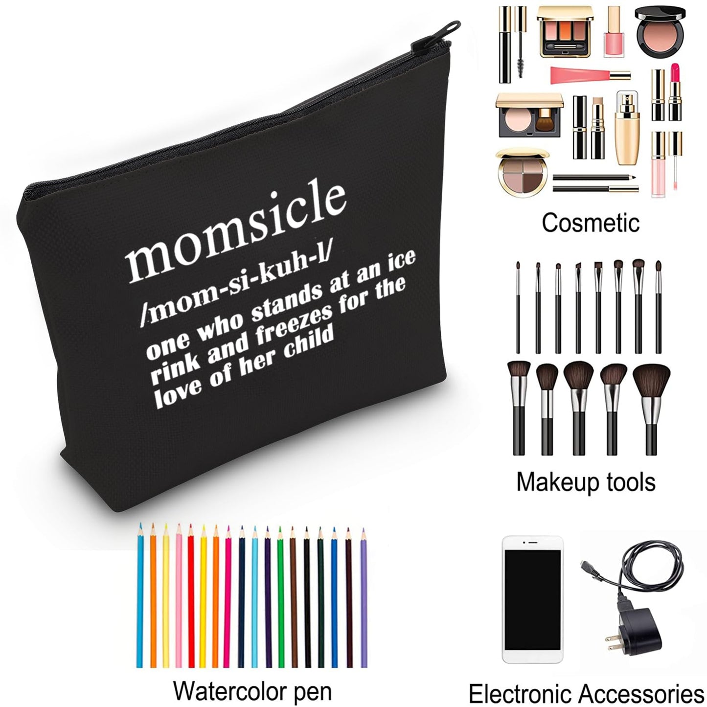 ZJXHPO Hockey Mom Survival Kit Momsicle Makeup Bag With Zipper Momsicle Definition Accessories Bag Mother's Day Gift For Hockey Lover Toiletry Bag (BL Momsicle)