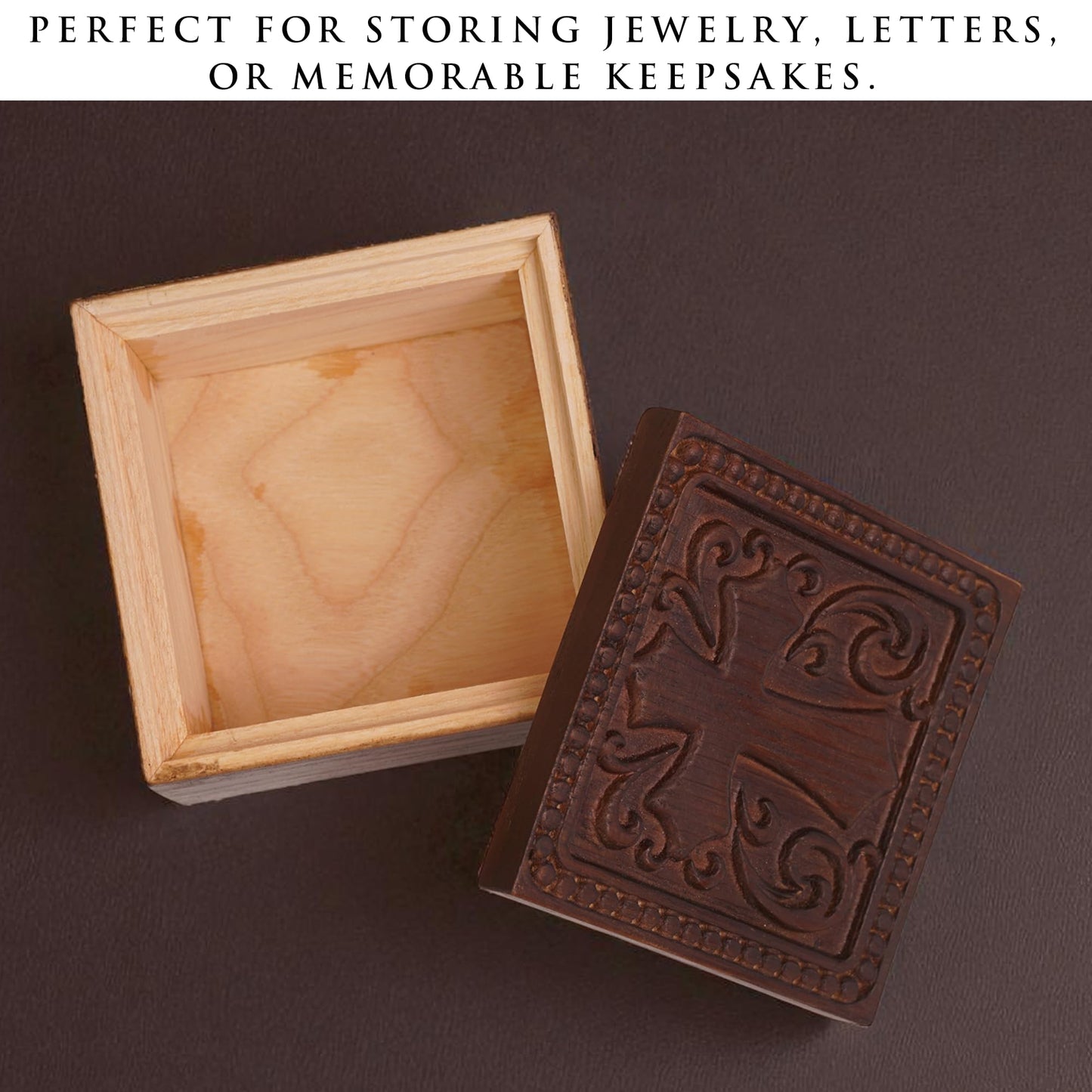 KATINAT Hand-Carved Wooden Cross Keepsake Box – Christian Prayer Box, Rosary Holder & Religious Jewelry Box, Catholic Gift for Women & Men, Baptism, Confirmation, Memorial & Sympathy Gift