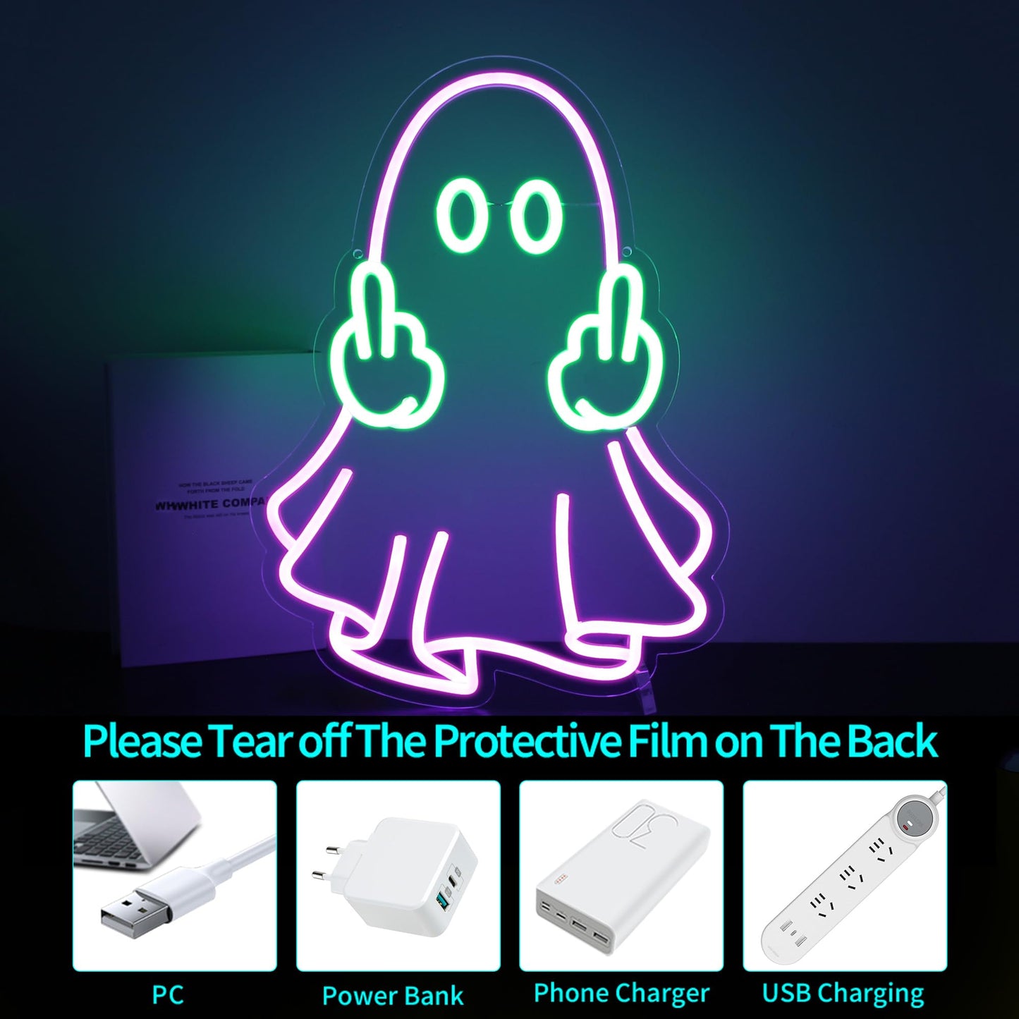 Neon Sign - HSJNJKFU Neon Signs for Wall Decor Purple Led Sign for Halloween Party Decor Gift - Purple Green Led Light Sign USB Powered