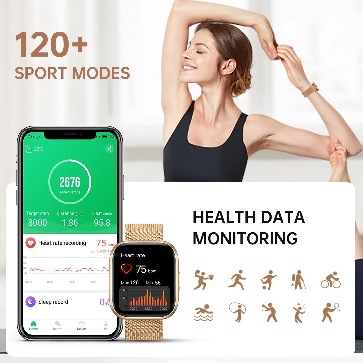 taopodo Smart Watches for Women, 1.91" HD Fitness Tracker (Answer/Make Calls), IP68 Waterproof, 120+ Sport Modes with Heart Rate and Sleep Monitor, Fitness Watch for iPhone/Android