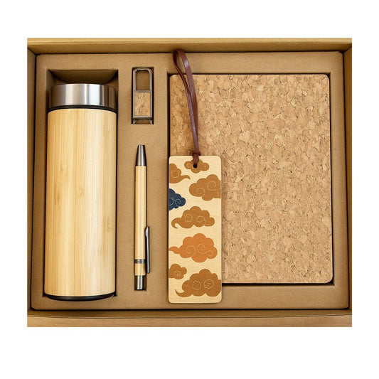 Corporate Gift Set – Eco-Friendly Bamboo Water Bottle, Handcrafted Journal, Pen, Keychain & Wooden Bookmark in Elegant Box – Employee Appreciation, Executive & Client Gift Box