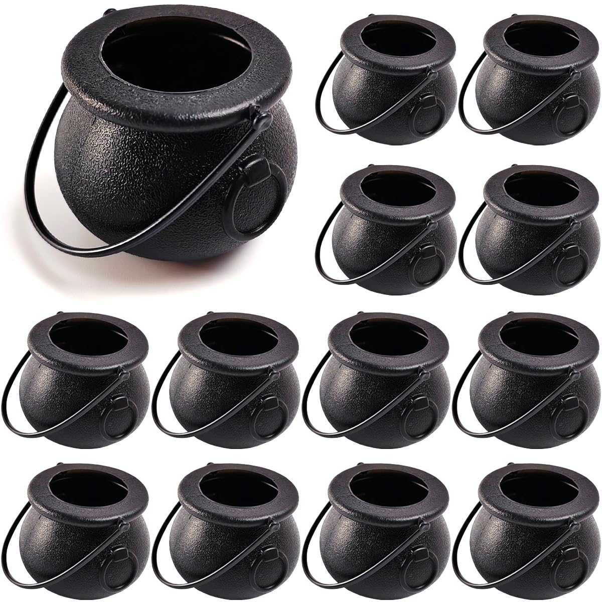 TIHOOD 12PCS 2.75” Spooky Halloween Candy Cauldrons - Mini Black Cauldron Children Bucket Toys for St. Patrick’s Day Pot of Gold, Trick or Treat, Halloween Decoration and Kid Birthday Party Favors