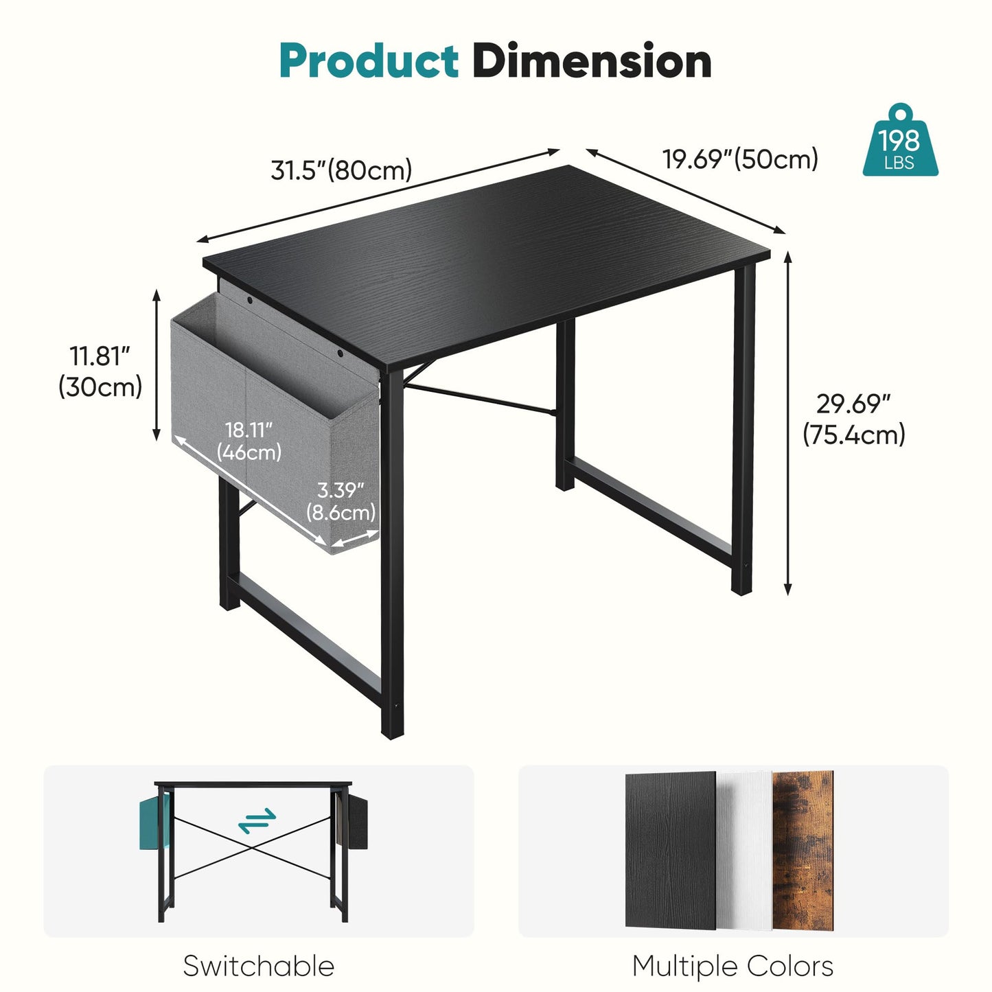 OLIXIS Computer Desk 31 Inch Home Office Desks for Small Spaces, Gaming Writing Study Work Table with Storage Bag for Bedroom, Black