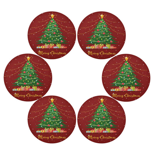 6 Pack Round Placemats Christmas Tree with Gift Boxes Table Mats Heat-Resistant Stain Resistant Anti-Skid Washable Placemats 15.4 Inch