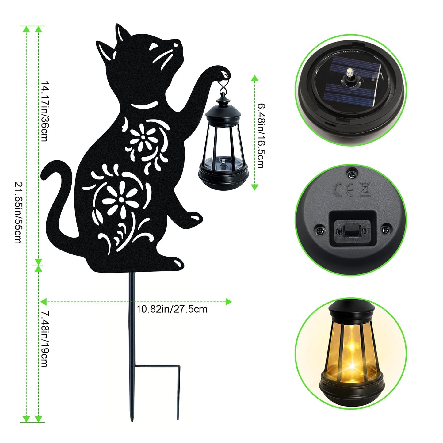 Solar Cat Hanging Lantern Outdoor, Black Cat Solar Lights, Cat Lover Gifts for Women Mom Grandma Birthday,Mother's Day,Waterproof Garden Ornaments Decor Outside Backyard,Patio,Pathway