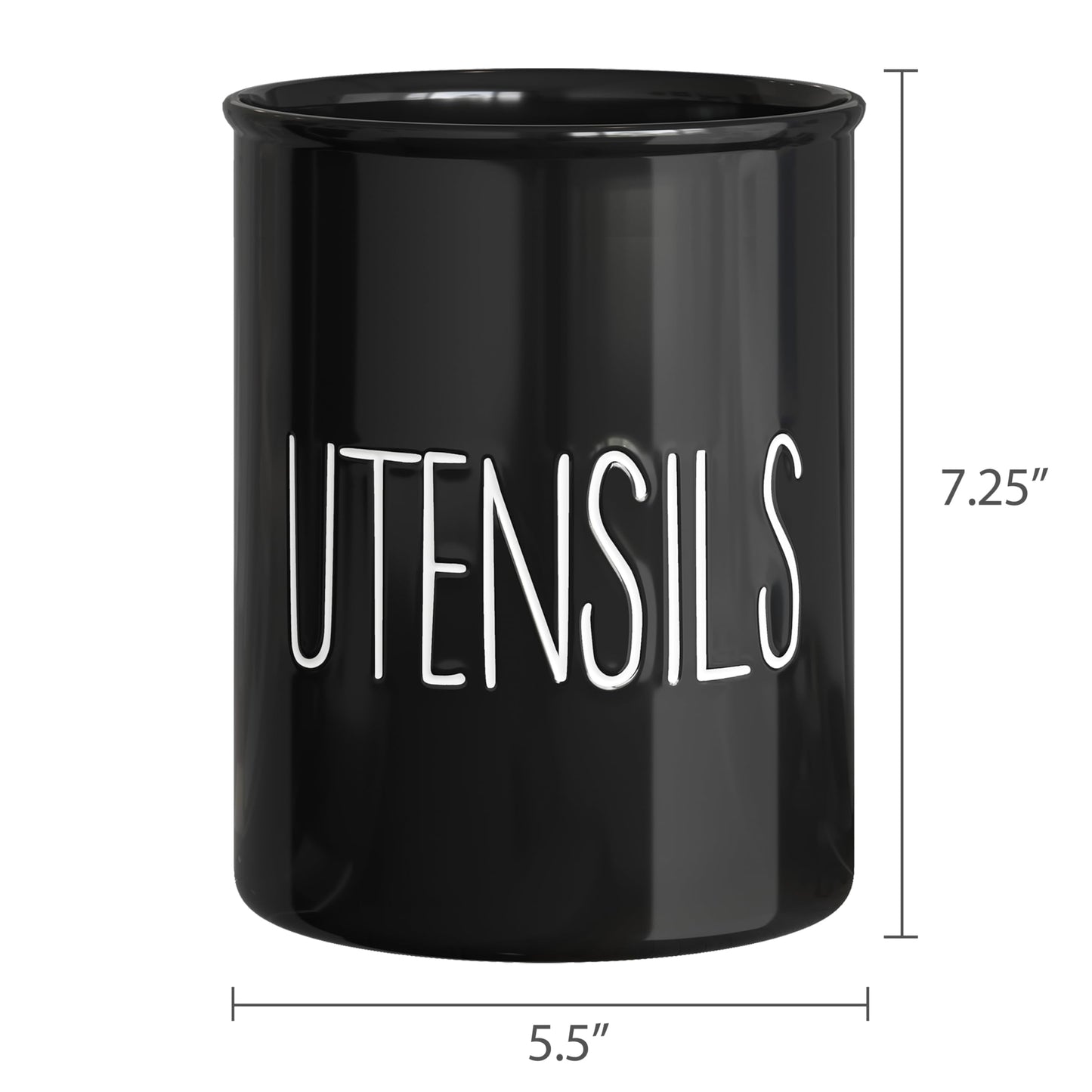 Barnyard Designs Ceramic Farmhouse Kitchen Utensil Holder for Countertop, Decorative Kitchen Utensil Crock for Counter, Spatula Holder, 7" (Black)