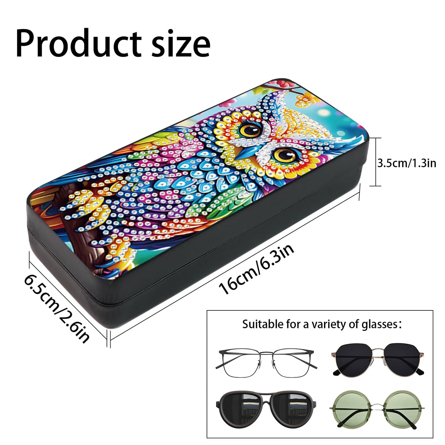 MVVMTOP Diamond Painting Eye Glass Case, DIY Colorful owl Diamond Art Glasses Storage Box Sunglass Case for Adults Handmade for Art Craft Gift Travel Sunglass Eyeglasses