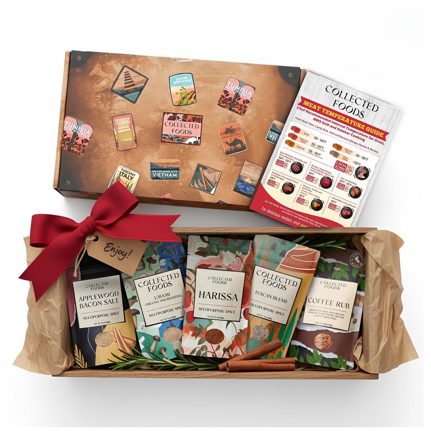 BBQ Rub Gift Set - 5 Spices Gift Set in Premium Box - Great Grilling Gift for Mother's Day, Father's Day, Birthday, Men, Women - Unique Barbecue Seasonings Gourmet Spice Set of 5: Bacon Salt, Harissa, Umami Mushroom Powder, Coffee Rub, Tuscan Grill