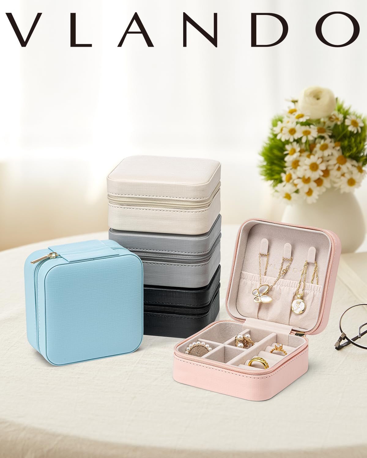 VLANDO Travel Jewelry Case - Teacher Appreciation Gifts for Women - Small Jewelry Travel Organizer Box Travel Essentials Gift for Teen Girl Women - Black*6 pack
