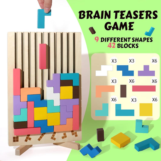 WISBOOK Wooden Colored 3D Russian Block Puzzle Jigsaw Stacking Montessori Toys Educational Gift for Boys and Girls Board Game for Toddlers Brain Blocks Teasers for Toddlers 3-6 Years