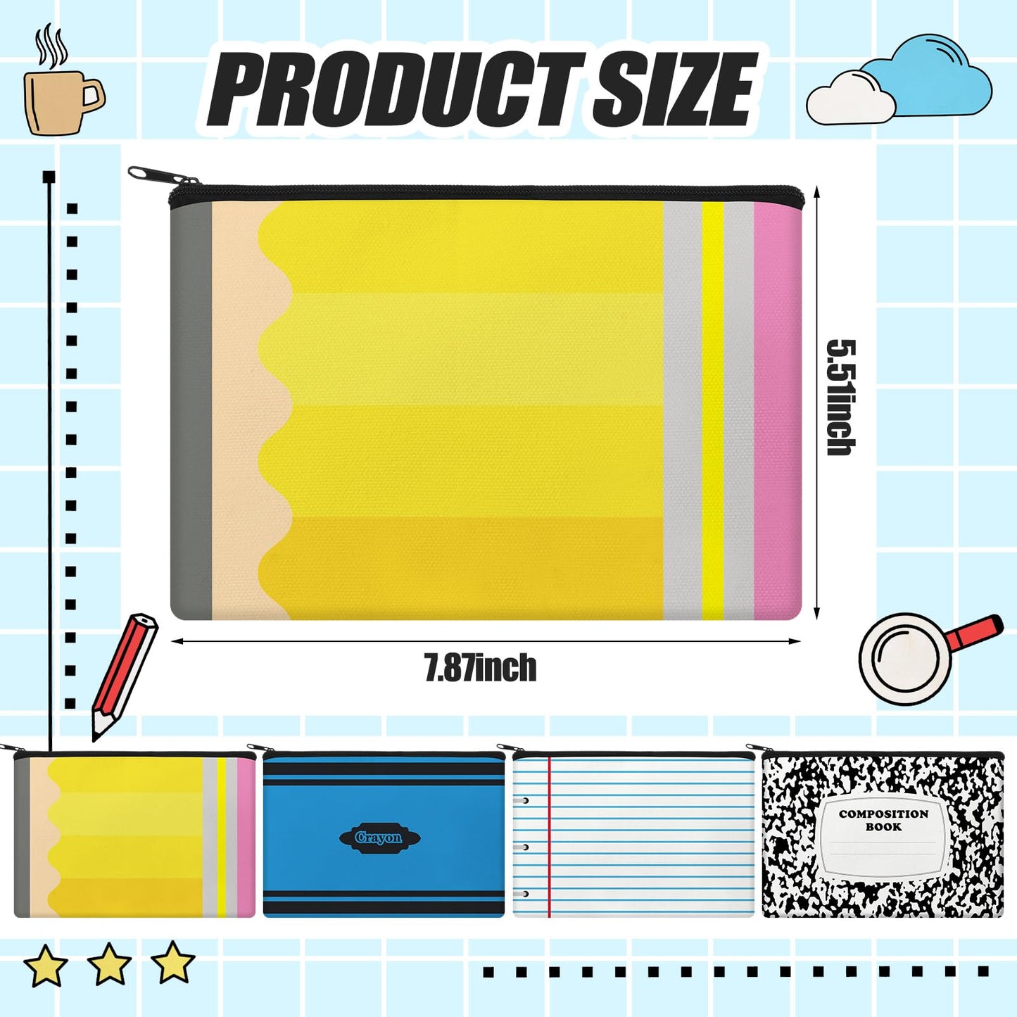 Yeyeplum 16 Pcs Teacher Appreciation Gifts Bulk Teacher Pencil Pouch Survival Kit Makeup Bags Thank You Gifts in Bulk Pencils, Crayons, Notebooks Designs Pencil Pouch Canvas 9 x 6 Inch