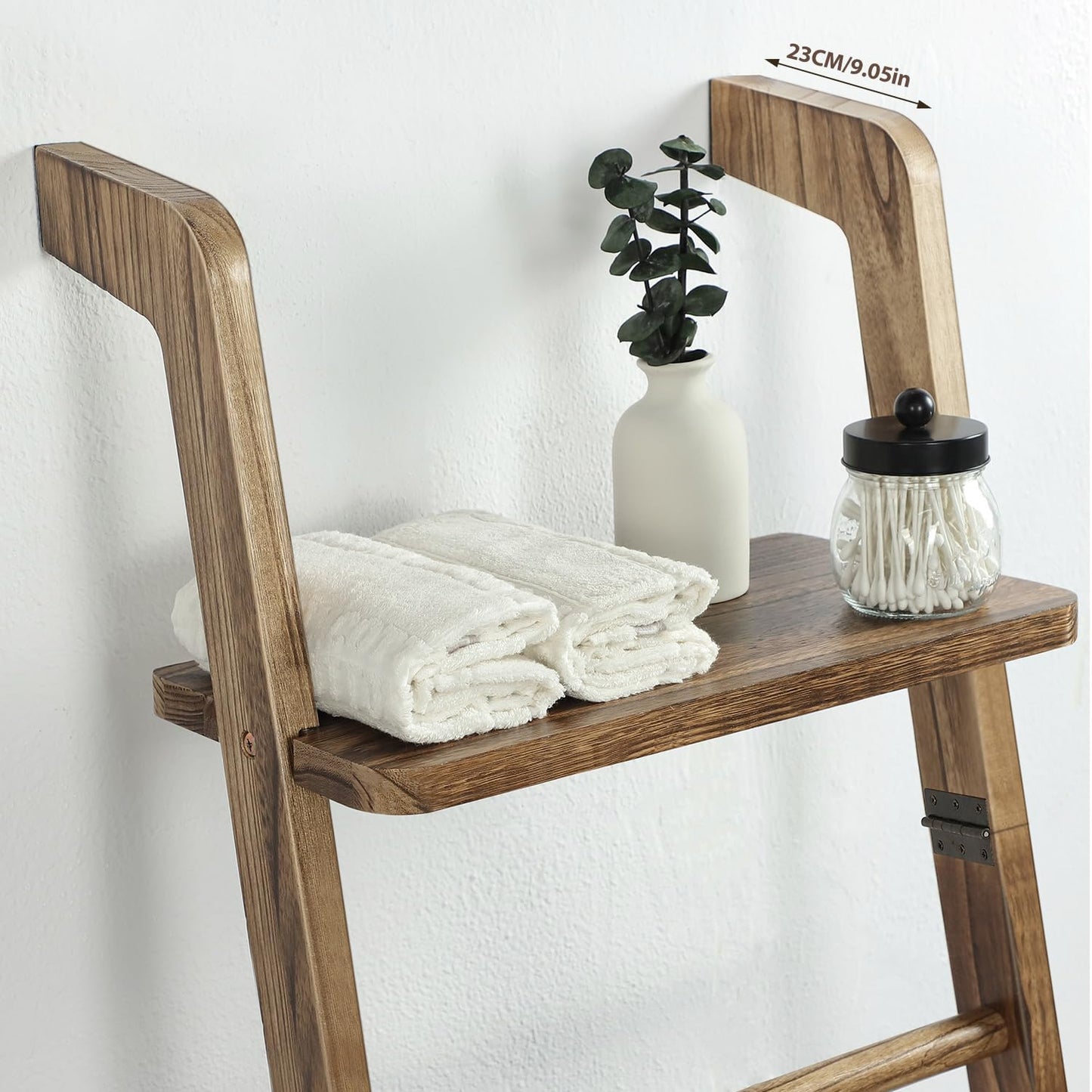 Taozun 67-Inch Wooden Blanket Ladder with Shelf for Living Room - 5-Tier Farmhouse Towels and Quilt Rack Decor - Leaning Wall Display Holder for Blankets and Throws