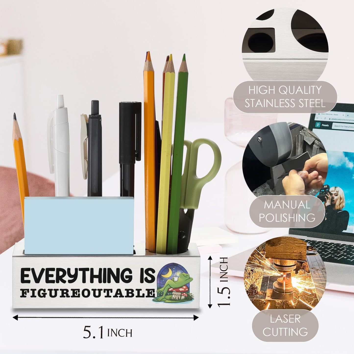 wainvniaw Funny Motivation Pencil Holder, Frog Pen Holder, Inspirational, Work Therapy Mental Health Gifts for Coworker Employee Friends Boss Colleague Assistant Office Desk Cubicle Organizer WCC73
